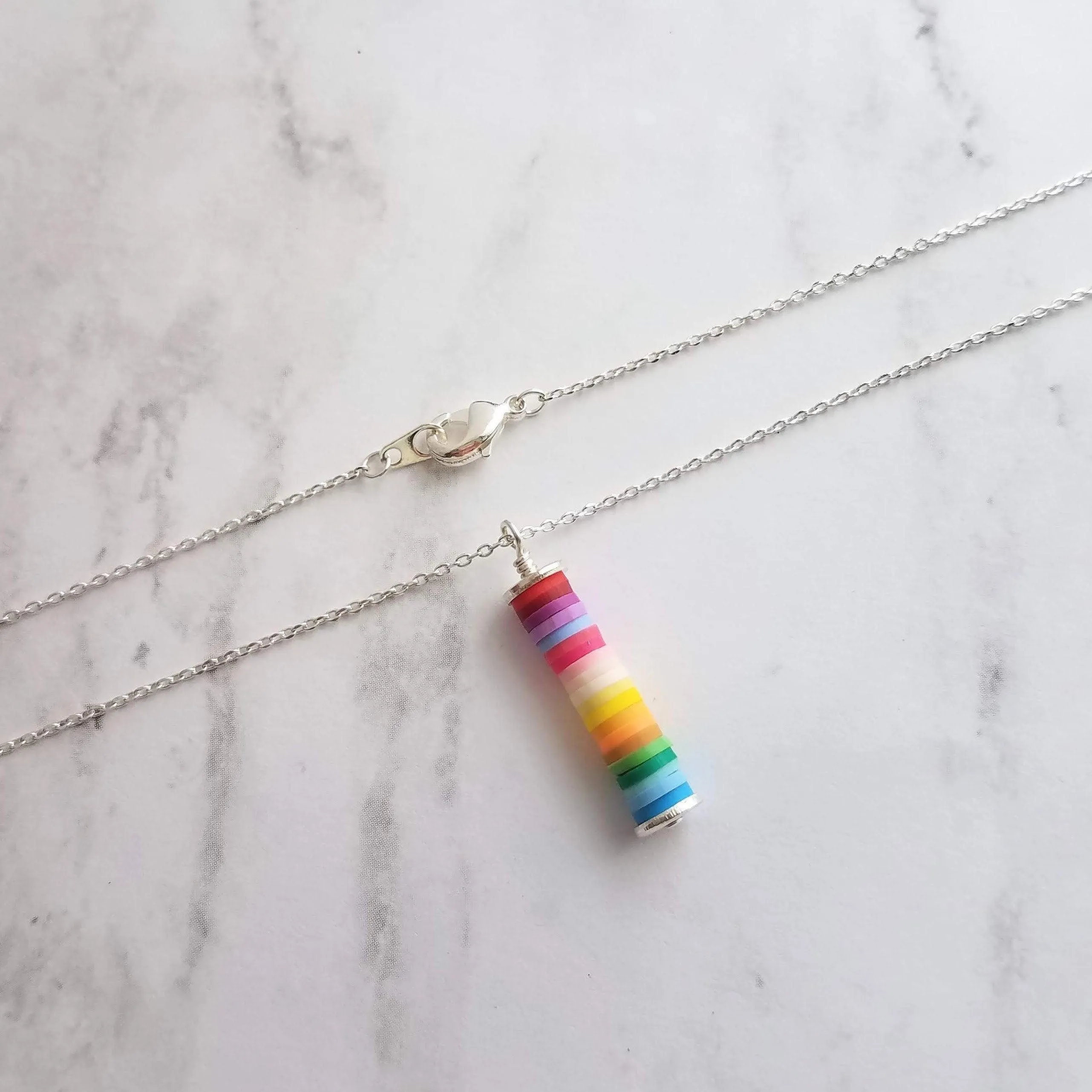 Colorful Necklace, multicolor necklace, ombre necklace, rainbow necklace, rainbow pendant, tube pendant, rainbow tube, cheer up gift, silver