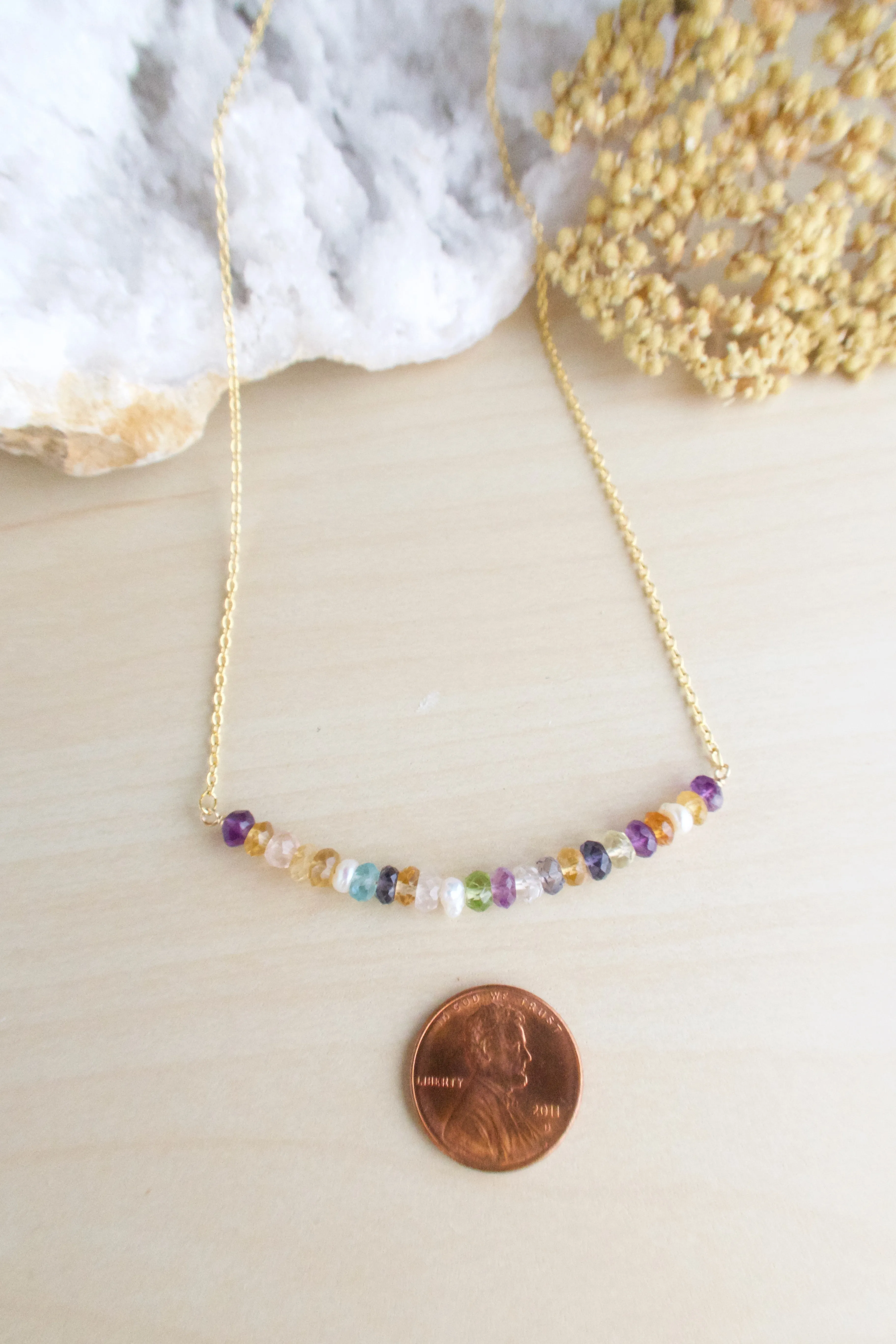 Confetti Bar Necklace - Multi Color Gemstone bar - 2 inches