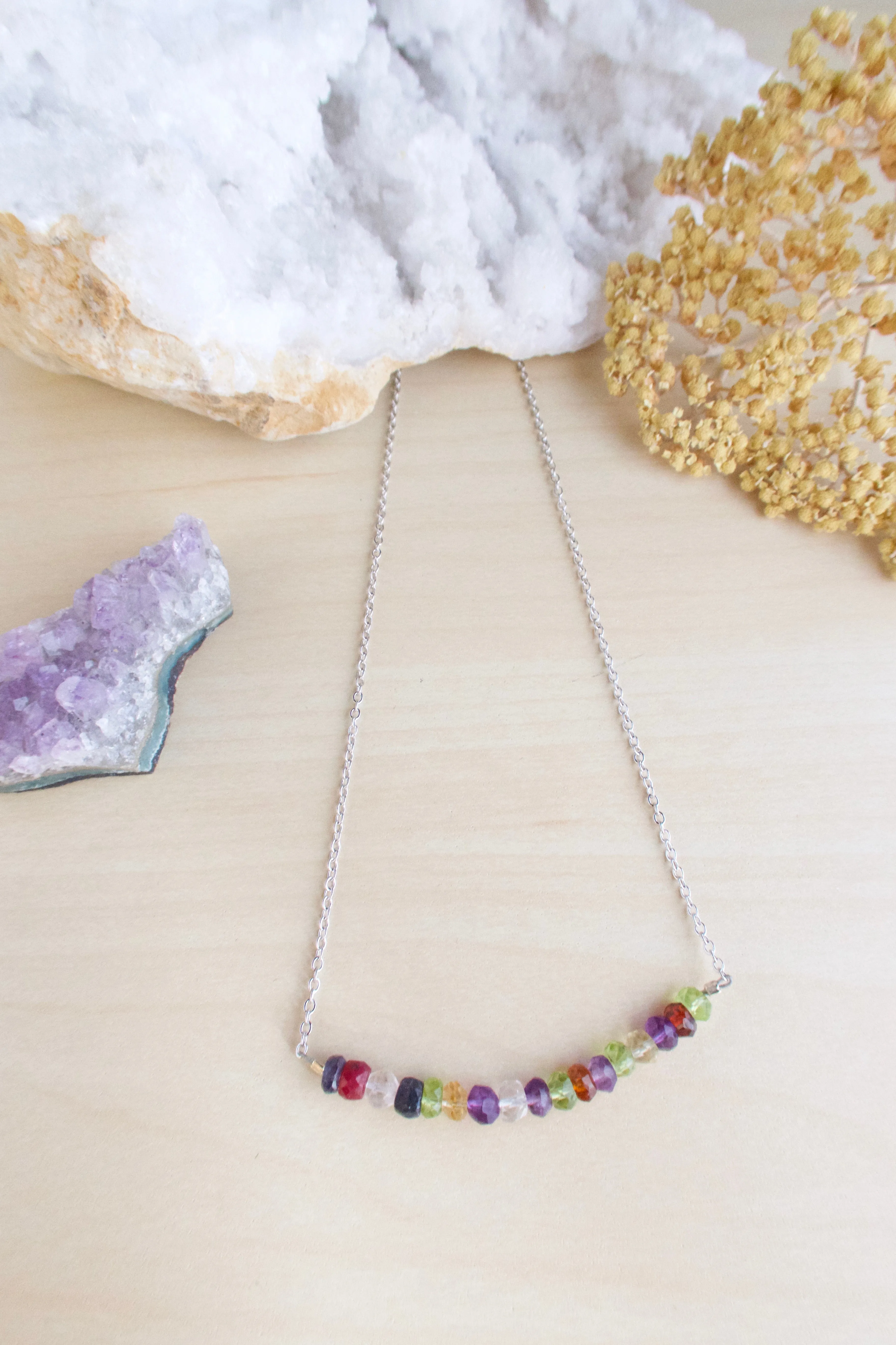 Confetti Bar Necklace - Multi Color Gemstone bar - 2 inches