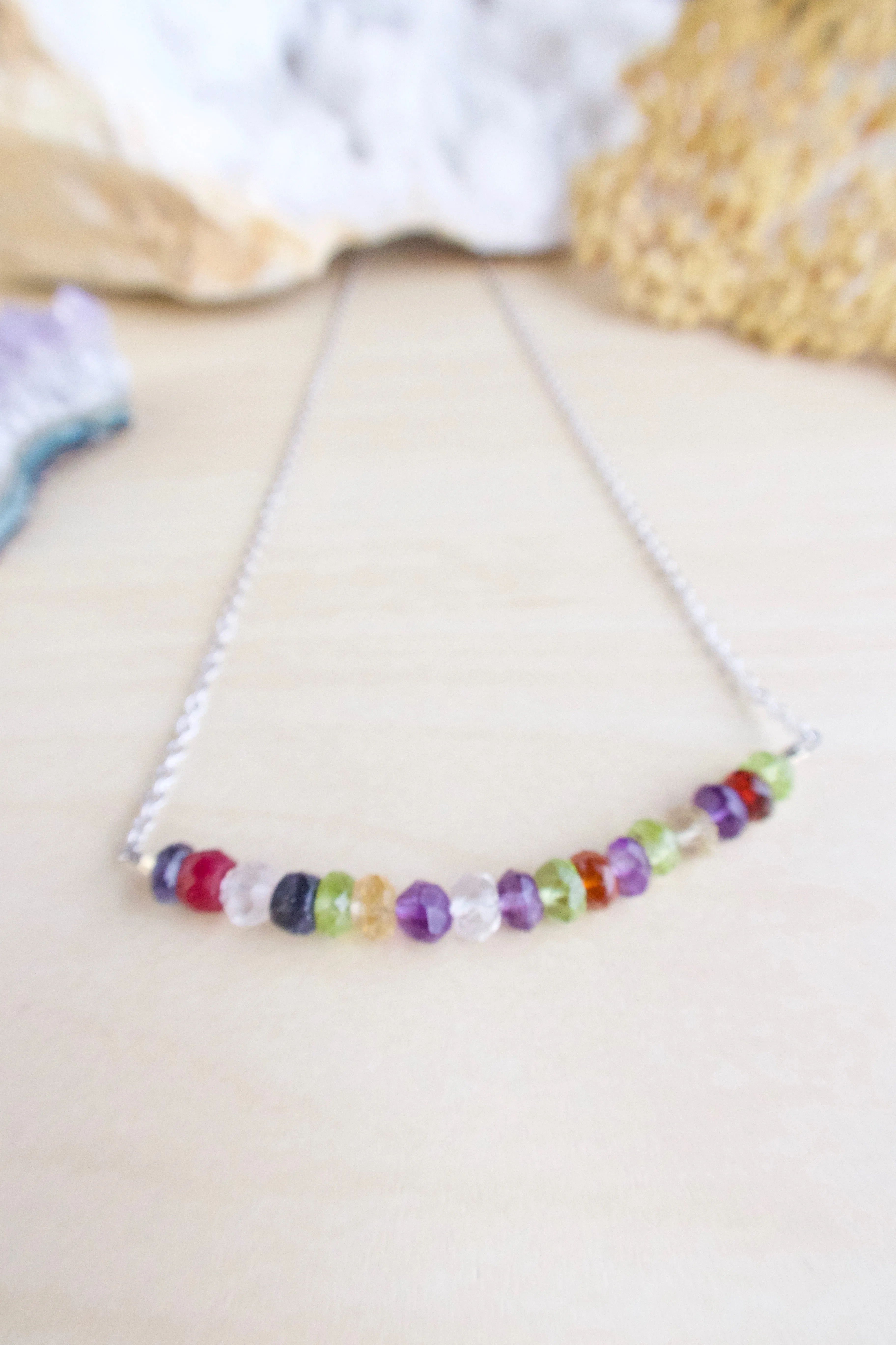 Confetti Bar Necklace - Multi Color Gemstone bar - 2 inches