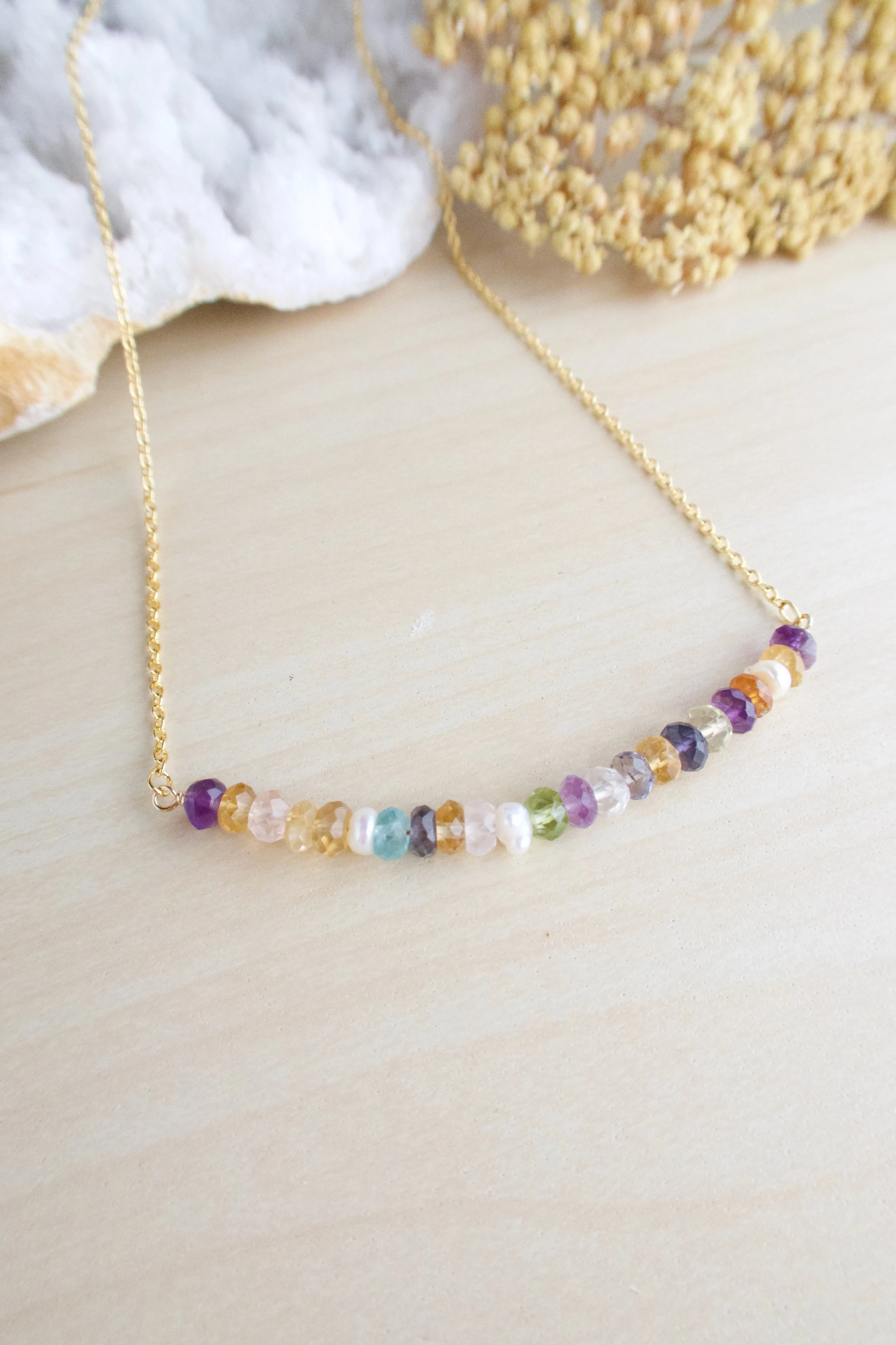 Confetti Bar Necklace - Multi Color Gemstone bar - 2 inches