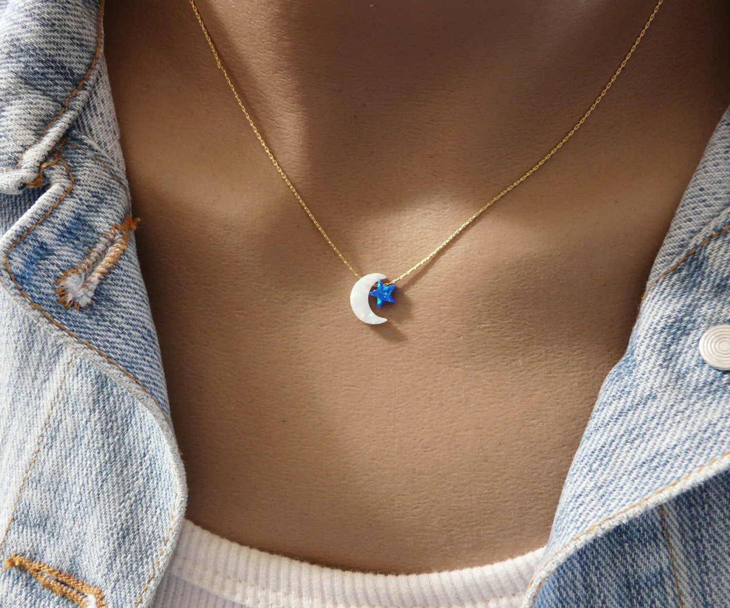 Crescent moon necklace with star