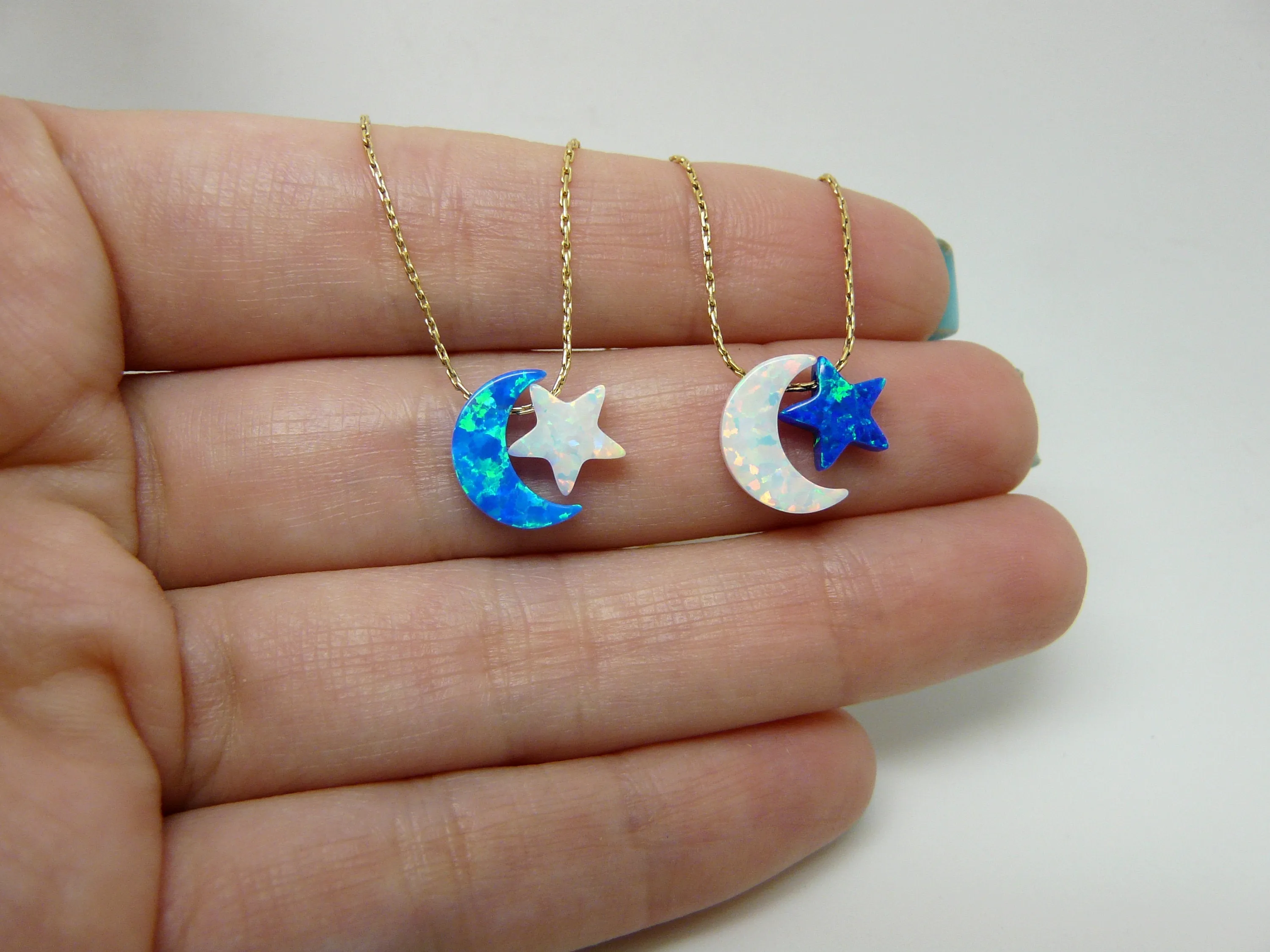 Crescent moon necklace with star