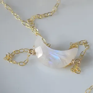 Crescent Shaped Natural Moonstone Necklace - Sterling, Gold, Rose Gold