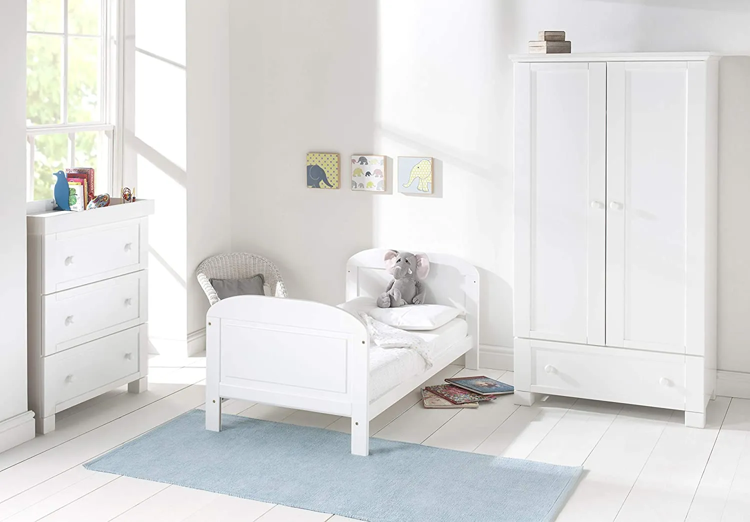 Crescent Wooden Cot Bed | 2-in-1 Cot Bed | Pure White