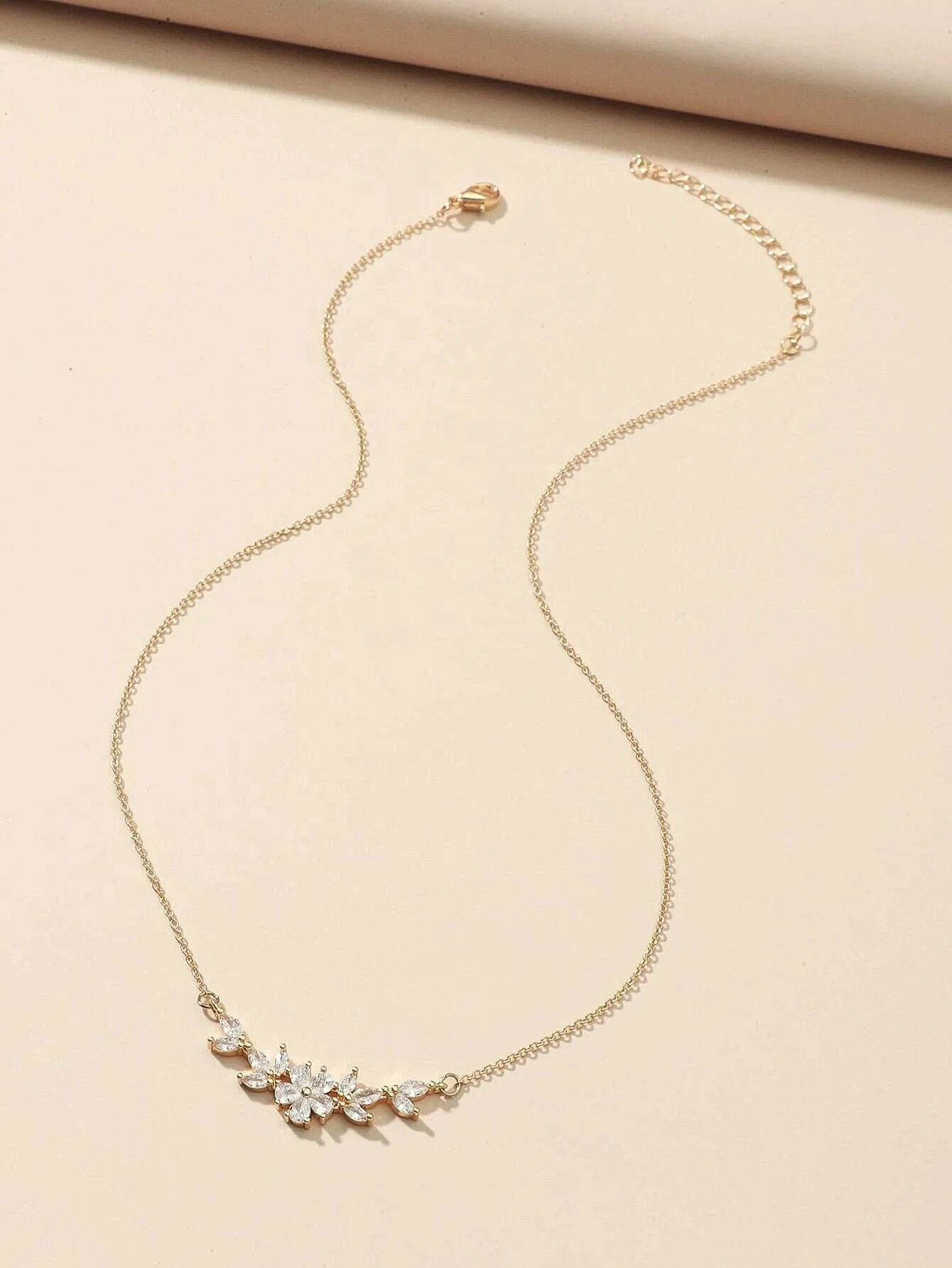 Crystal Flower CZ Charm Necklace, Wedding Flora 14K Gold Plated Necklace for Brides or Bridesmaids