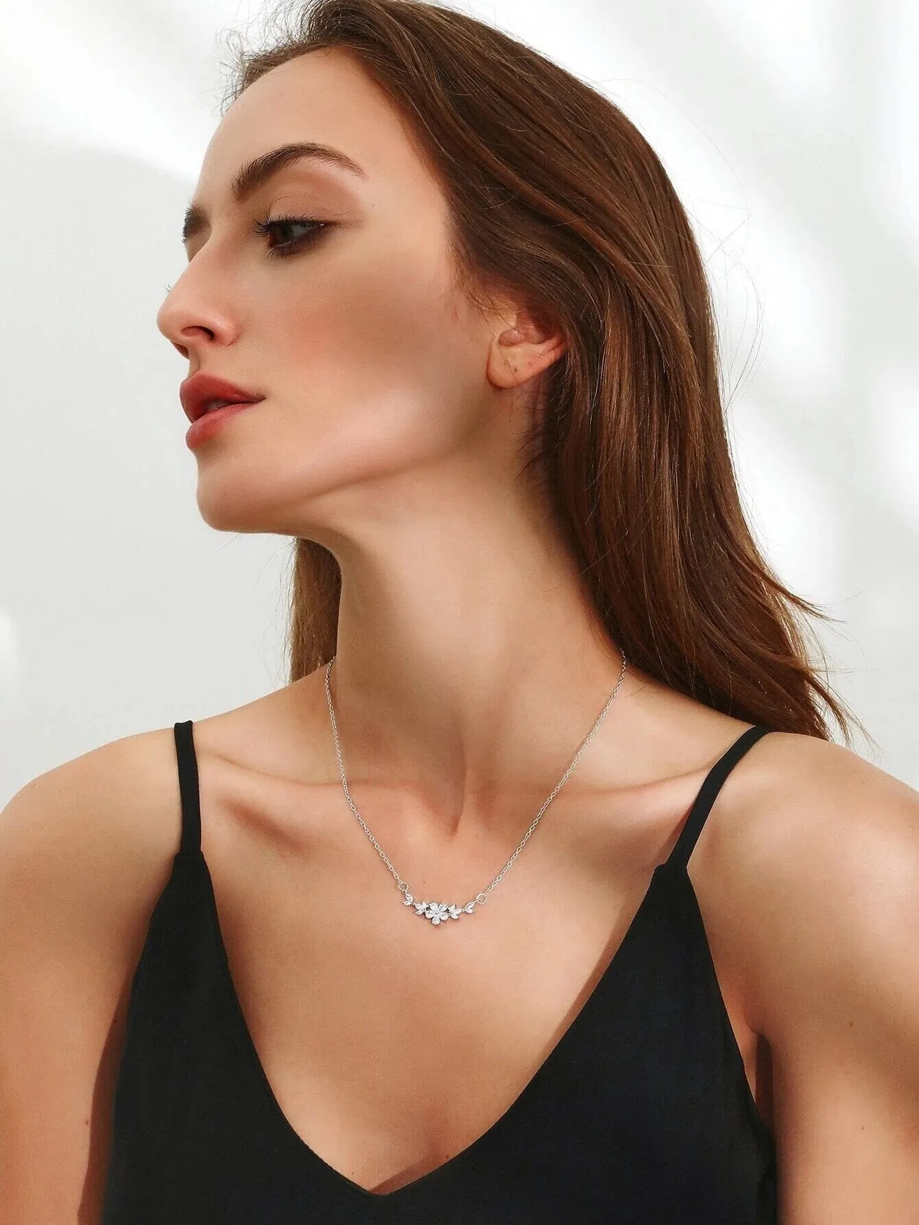 Crystal Flower CZ Charm Necklace, Wedding Flora 14K Gold Plated Necklace for Brides or Bridesmaids
