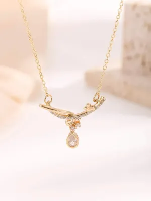 Crystal Gold Butterfly Flower Girl Necklace, Bridal Floral Chain CZ Diamond Fashion Necklace