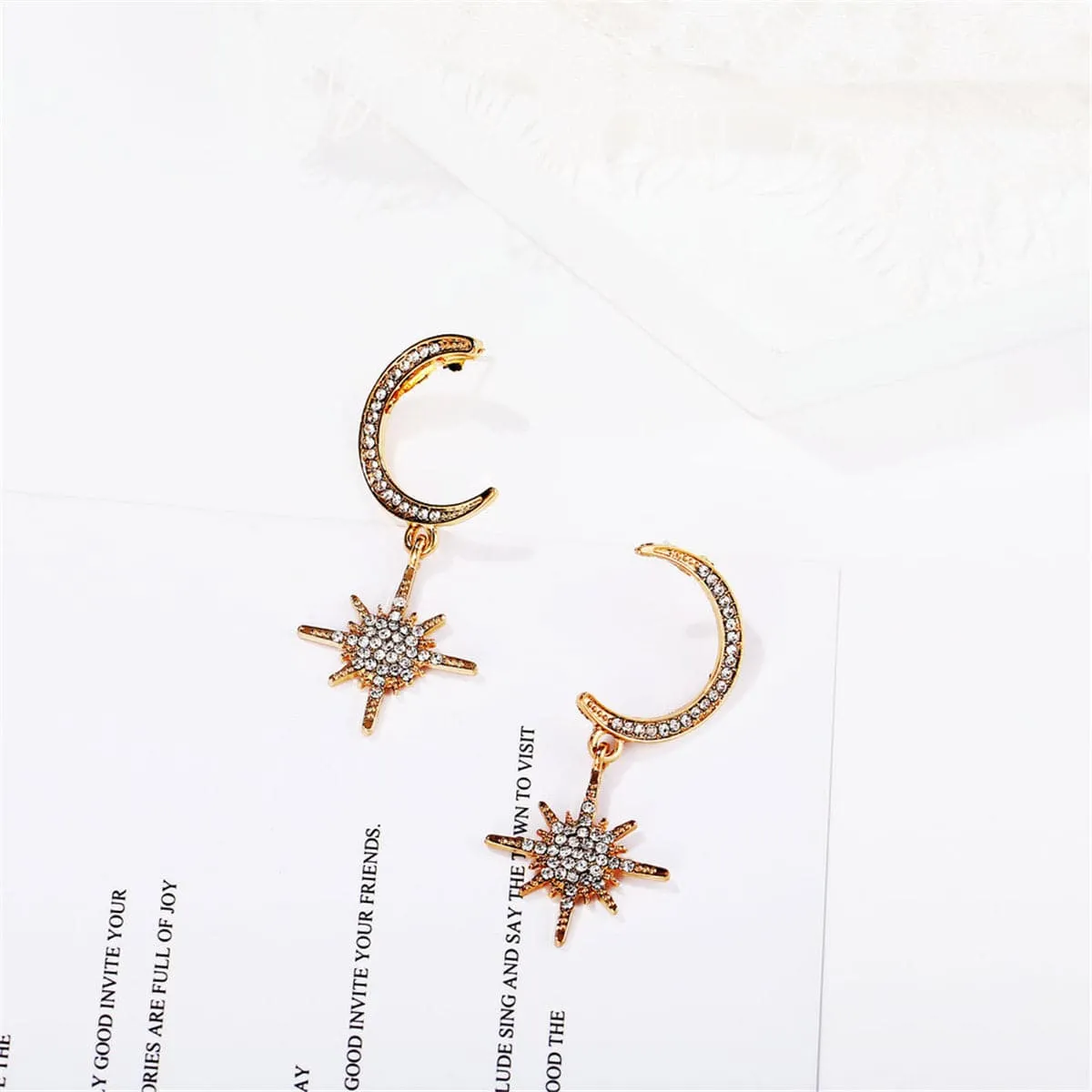 Cubic Zirconia & 18K Gold-Plated Crescent Moon Drop Earrings
