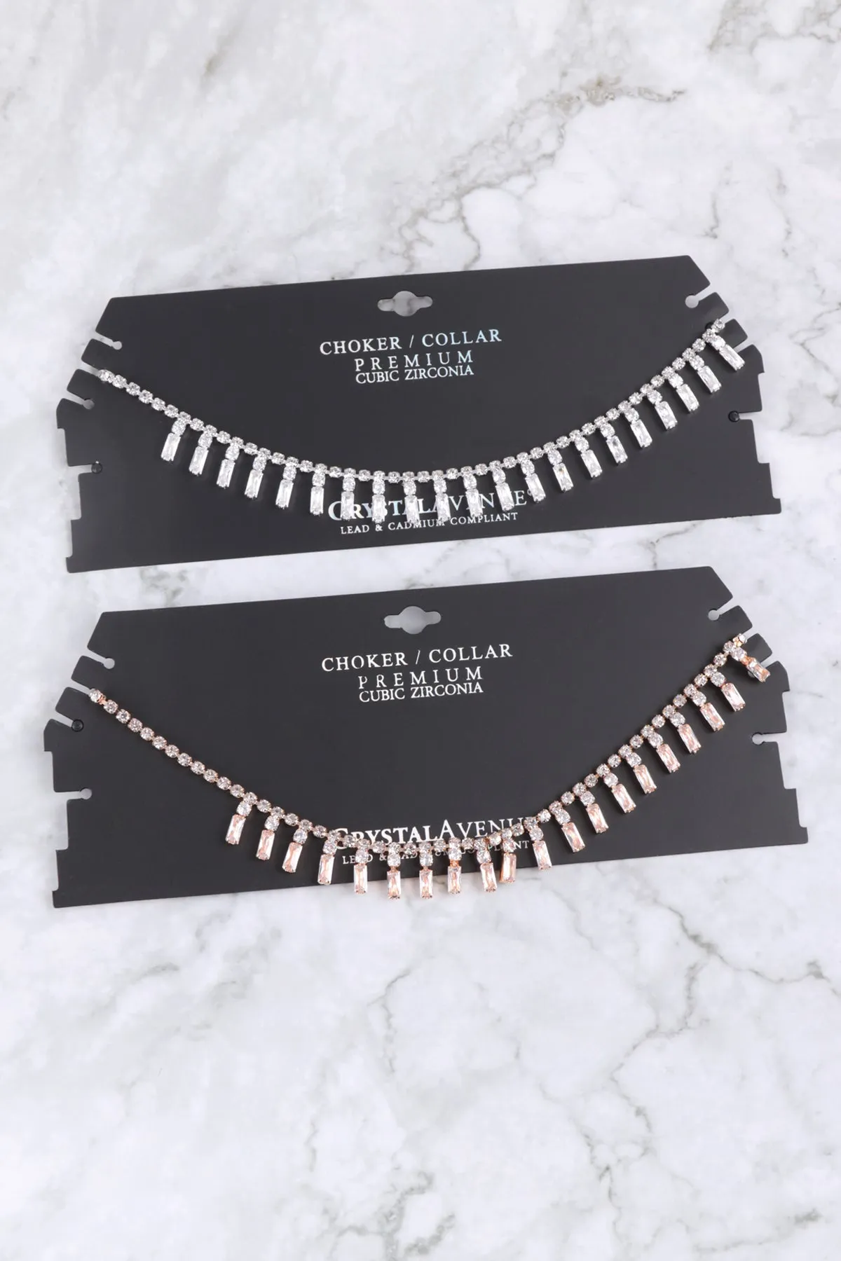 CUBIC ZIRCONIA BAGUETTE PIANO CHOKER NECKLACE