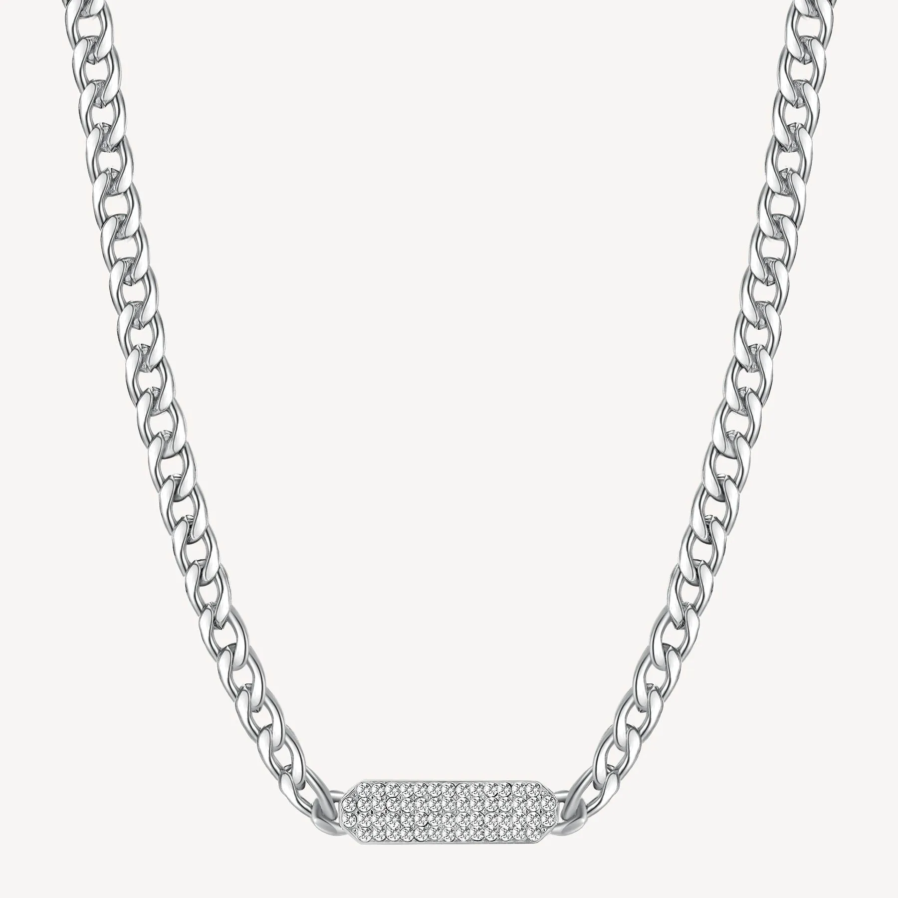 Curb Crystal Bar Necklace in Stainless Steel