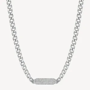 Curb Crystal Bar Necklace in Stainless Steel