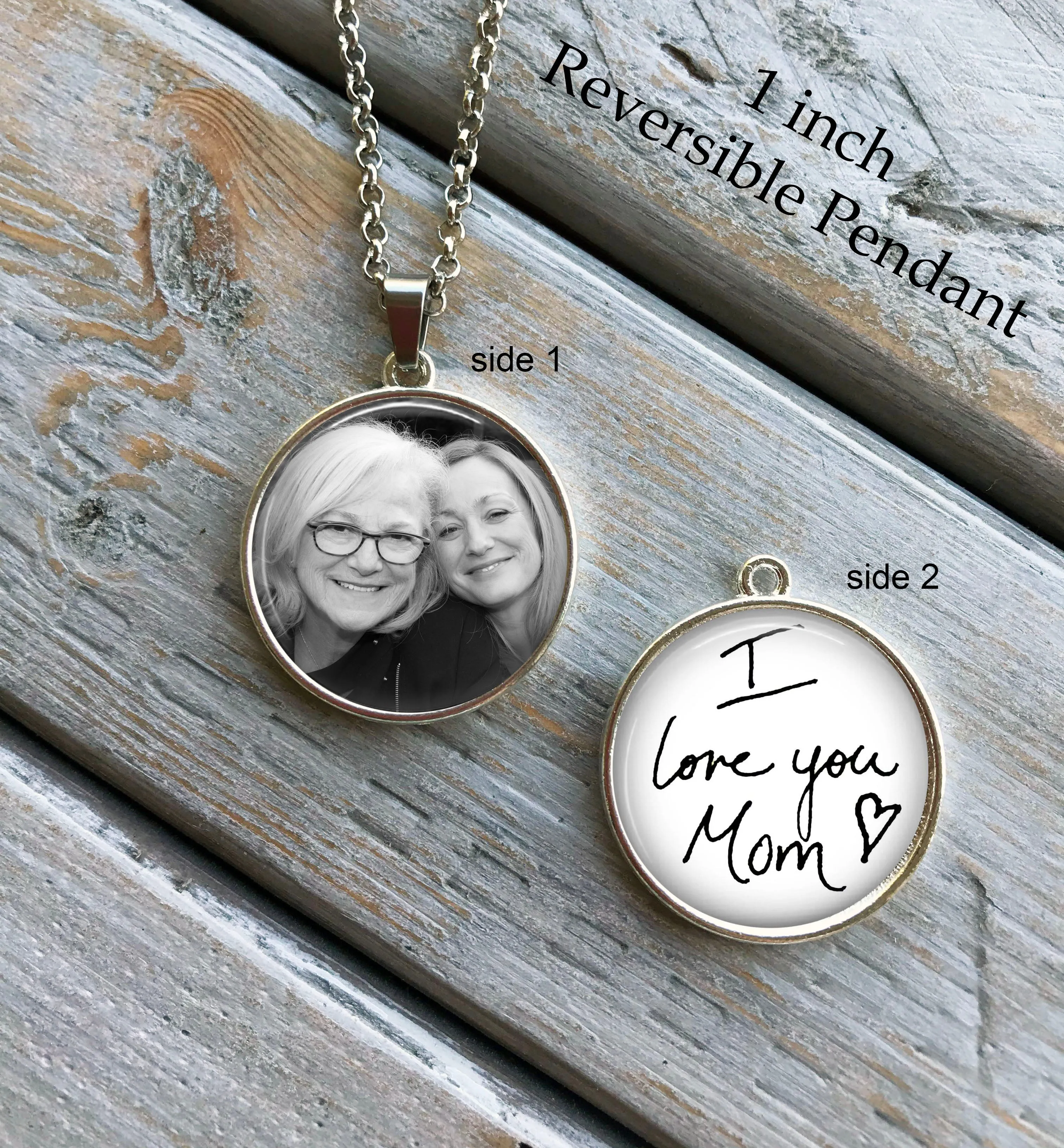 Custom handwriting necklace, photo and handwriting - double sided
