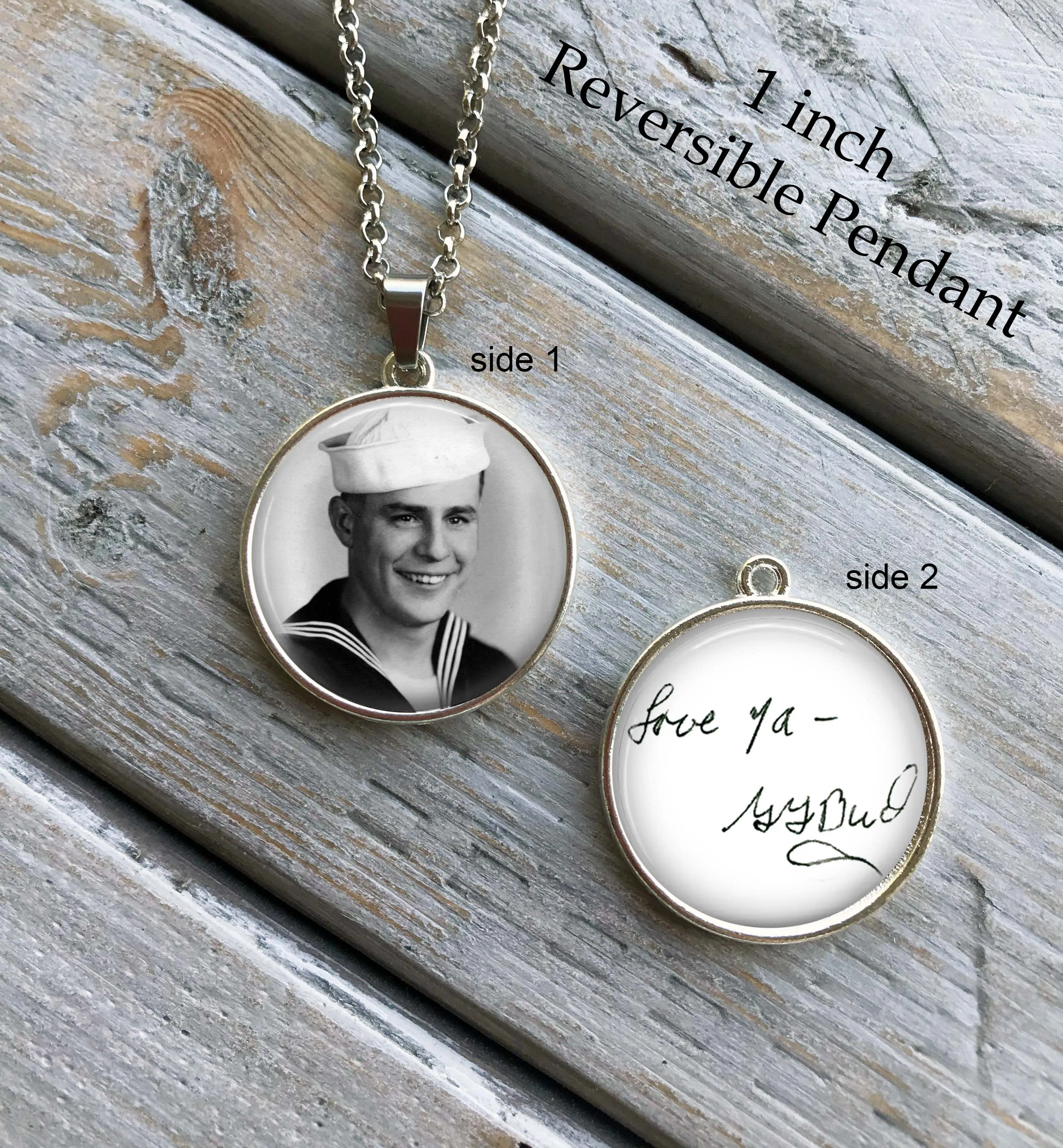 Custom handwriting necklace, photo and handwriting - double sided