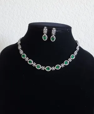 Cz Classic Necklace With Black Plating M96 Green