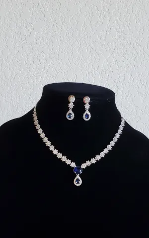 Cz Classic Necklace With Rhodium Plating blue