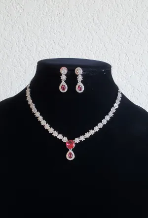 Cz Classic Necklace With Rhodium Plating Ruby