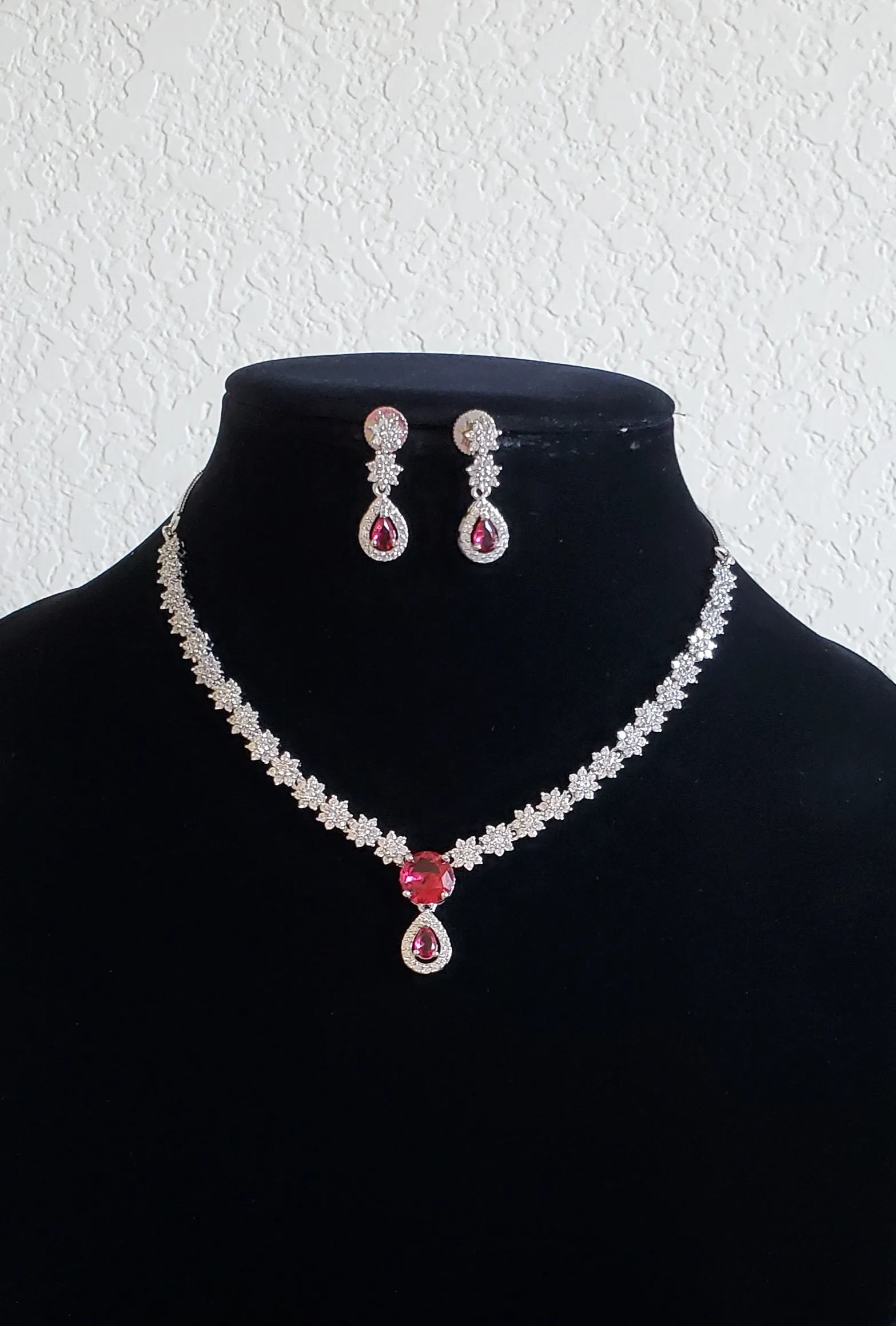 Cz Classic Necklace With Rhodium Plating Ruby