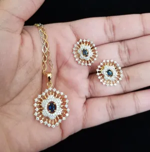Cz Classic Pendant Set With 2 Tone Plating HL 44 Blue