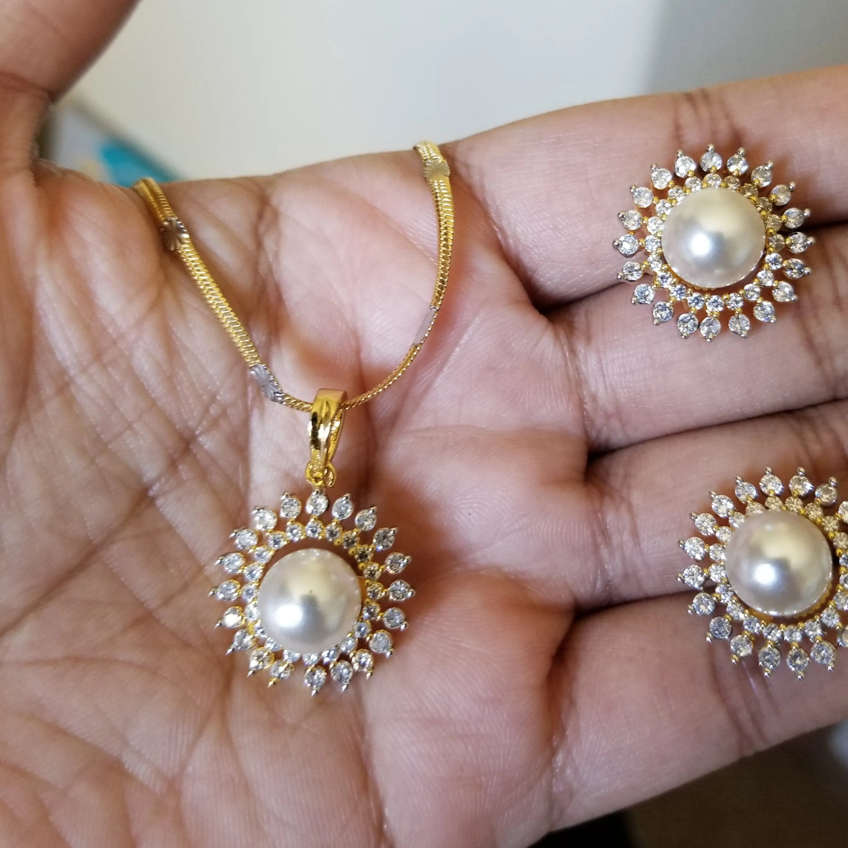 Cz Classic Pendant Set With 2 Tone Plating