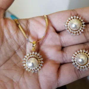 Cz Classic Pendant Set With 2 Tone Plating