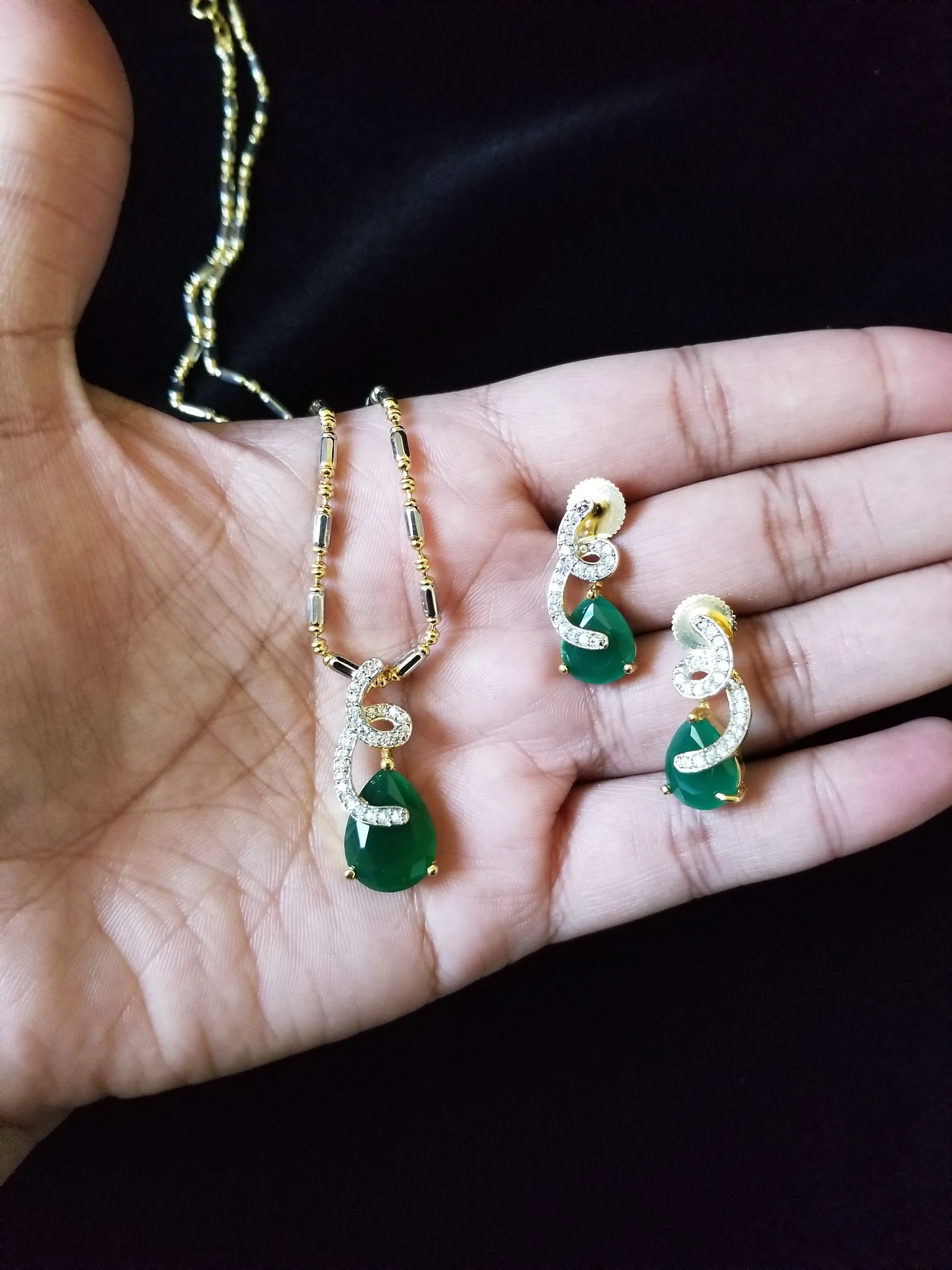 Cz Classic Pendant Set With 2 Tone Plating