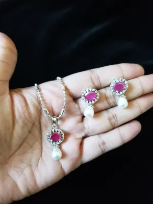 Cz Classic Pendant Set With Rhodium Plating