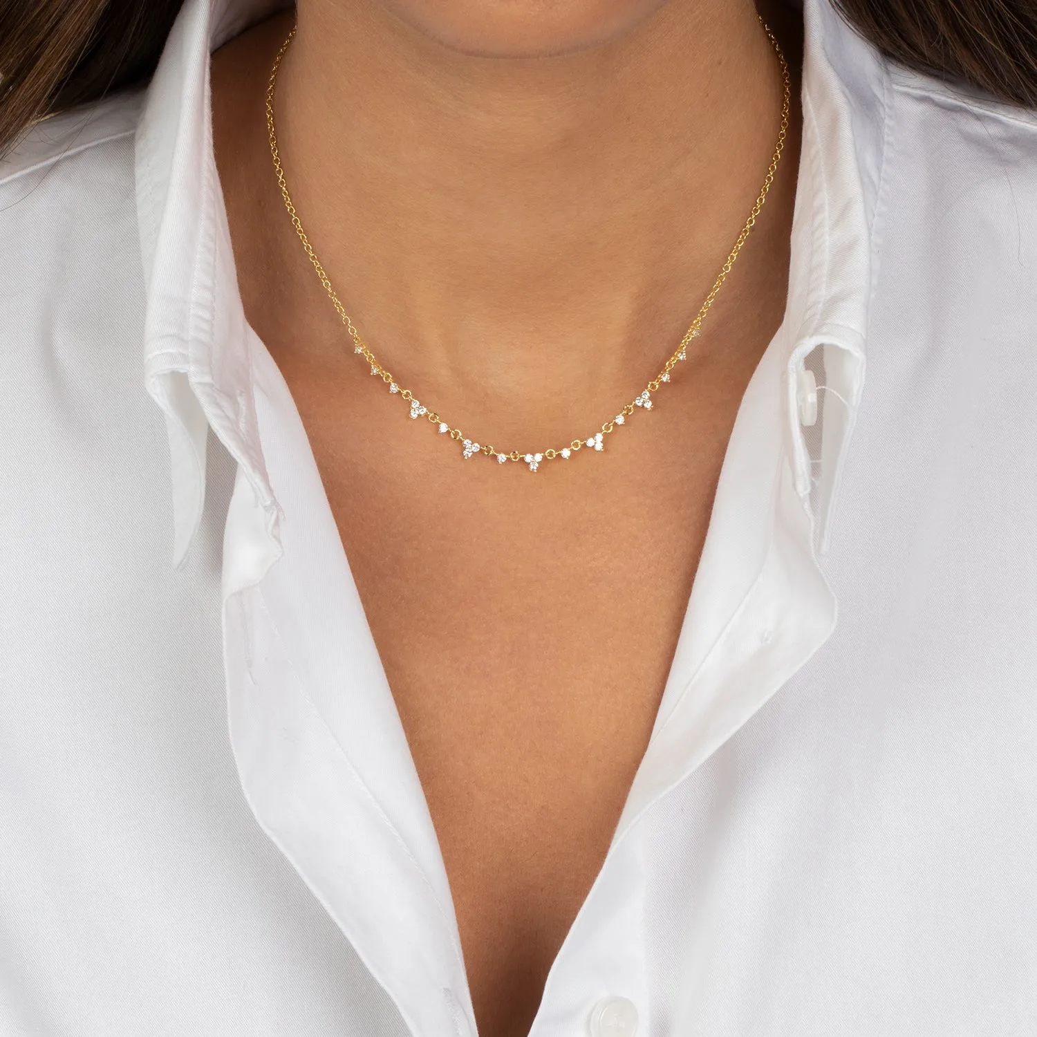 CZ Multi Trio Cluster Necklace