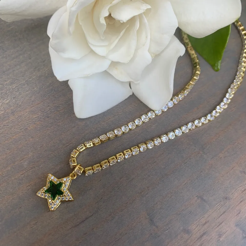 CZ Tennis Necklace with a Sparkling Star Pendant 310-34 | Erika Williner Designs
