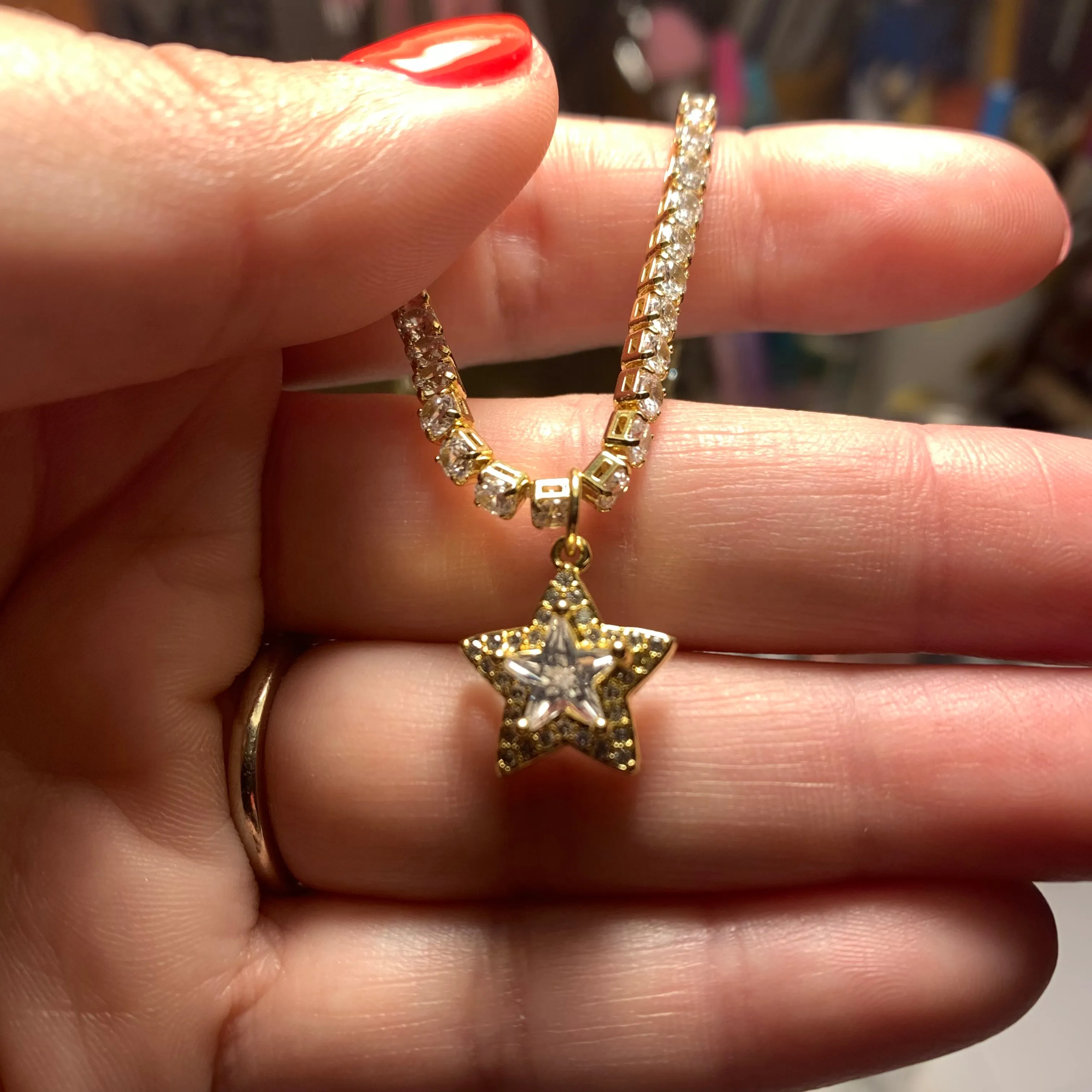 CZ Tennis Necklace with a Sparkling Star Pendant 310-34 | Erika Williner Designs