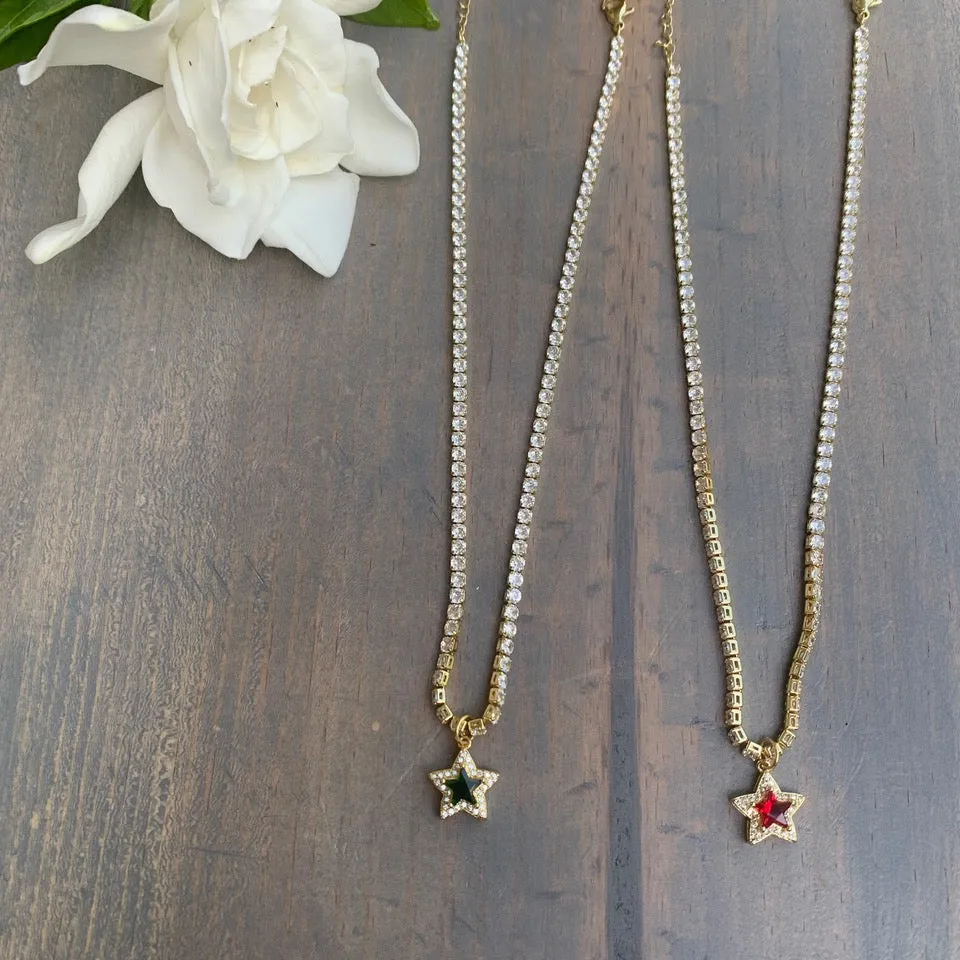 CZ Tennis Necklace with a Sparkling Star Pendant 310-34 | Erika Williner Designs