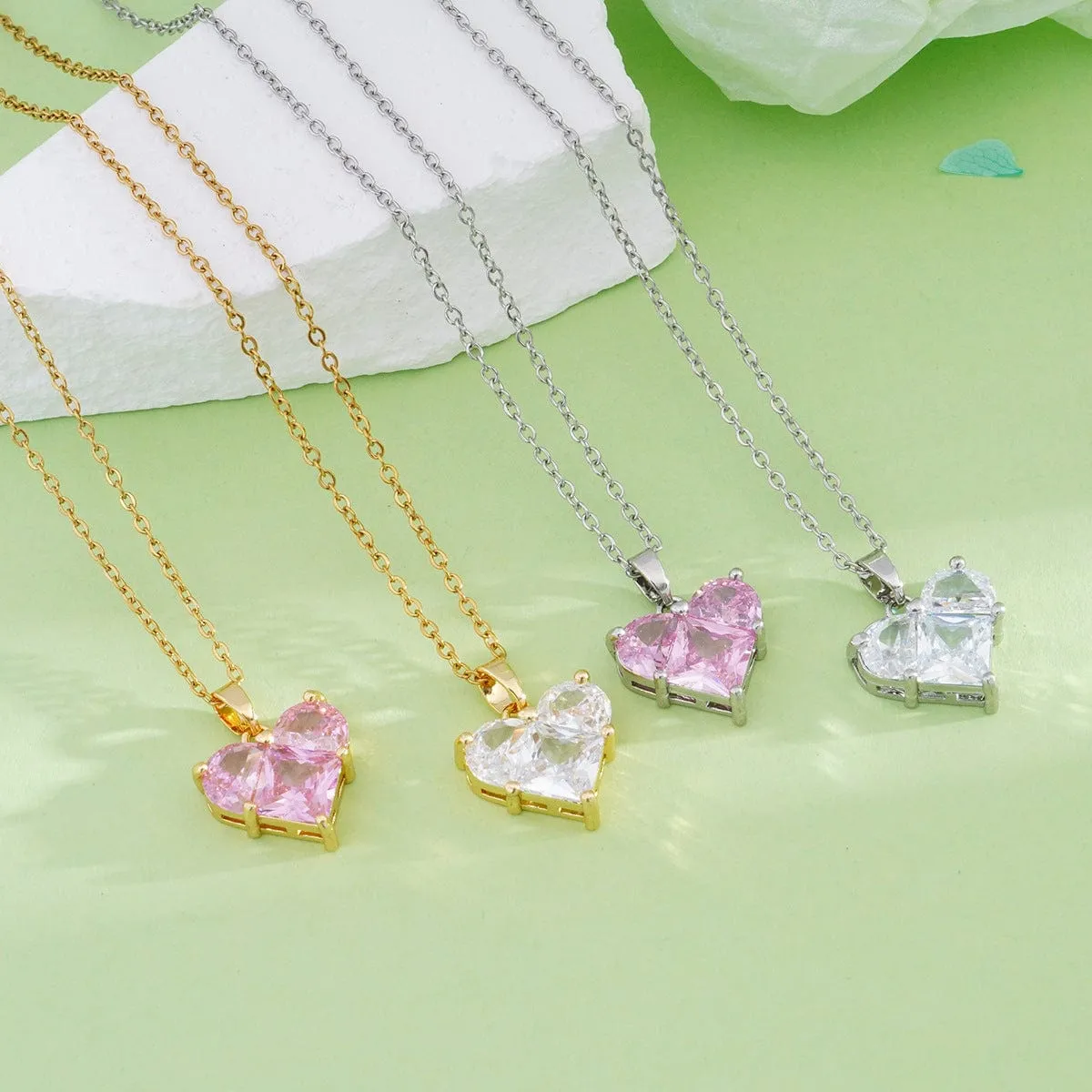 Dainty Crystal Heart Pendant Necklace