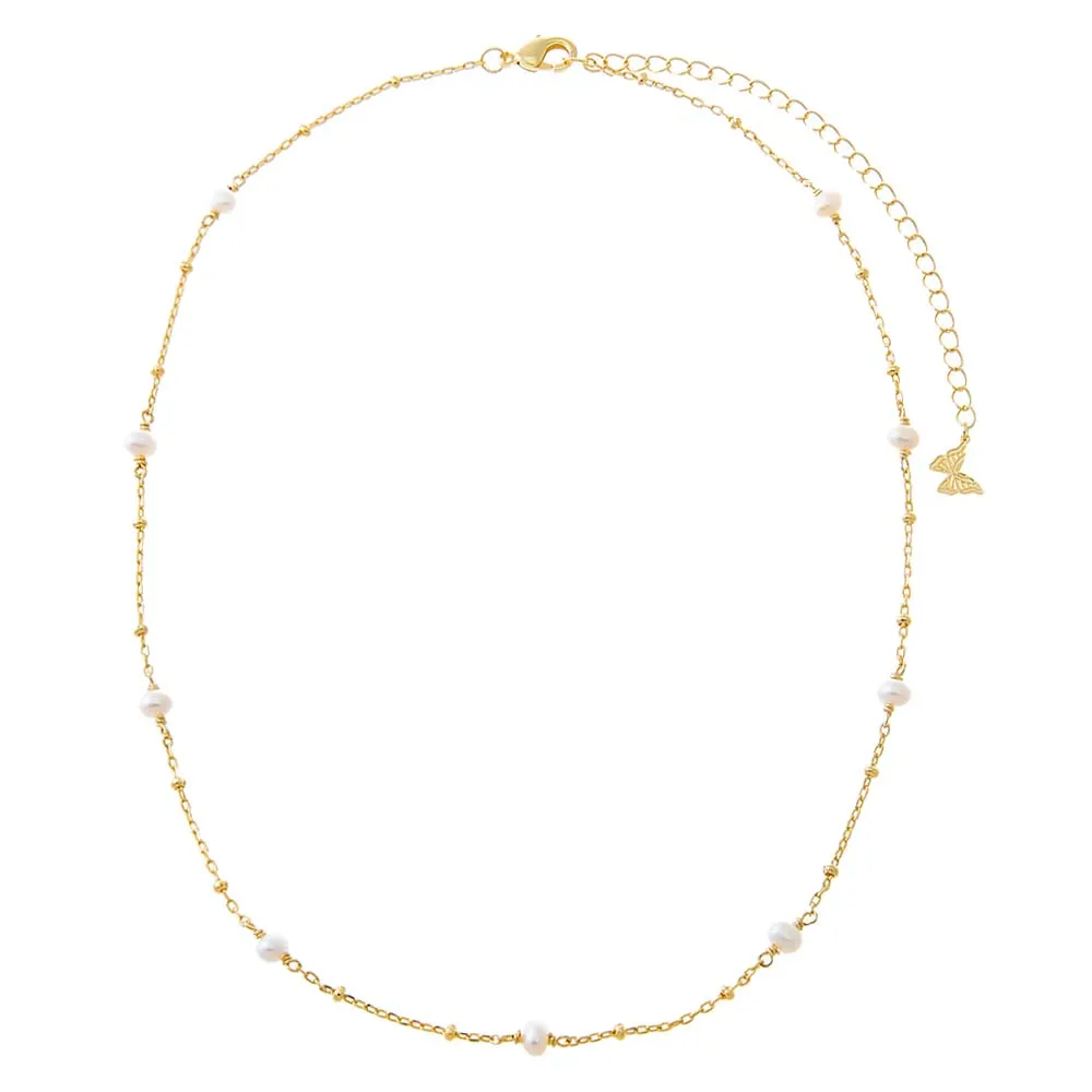 Dainty Pearl X Ball Chain Necklace