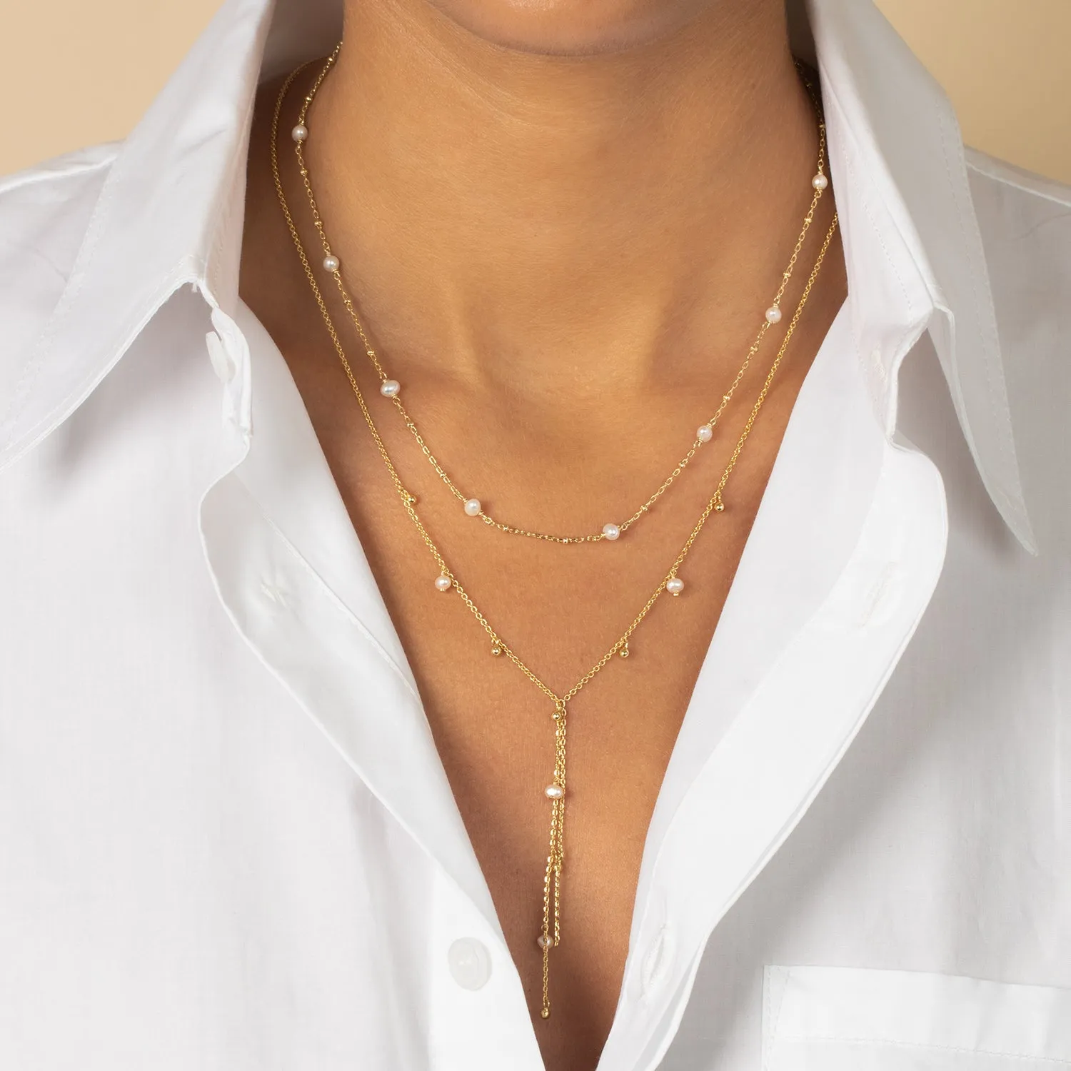 Dainty Pearl X Ball Chain Necklace