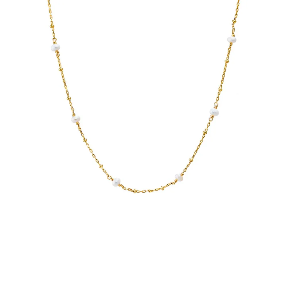 Dainty Pearl X Ball Chain Necklace