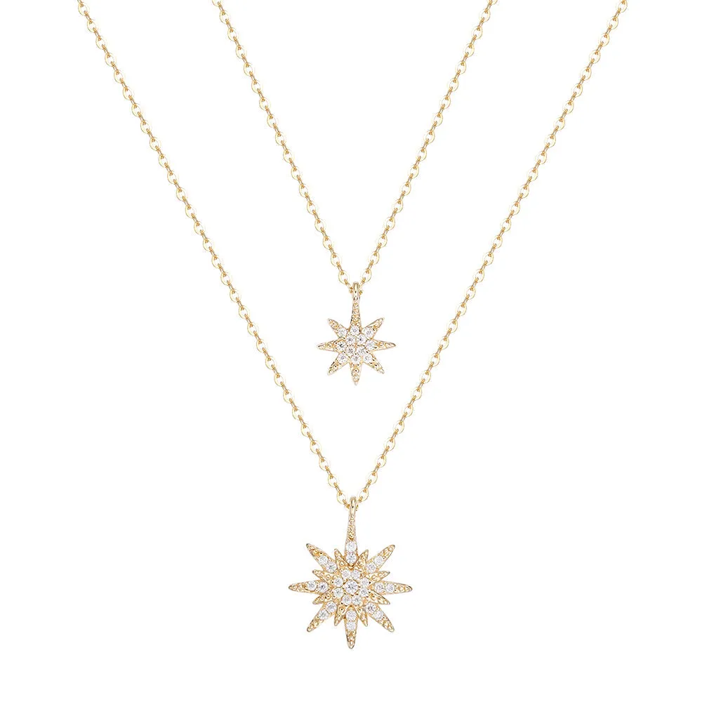 Dazzling Sterling Silver 16" Star Chain Necklace with Cubic Zirconia -  C503379