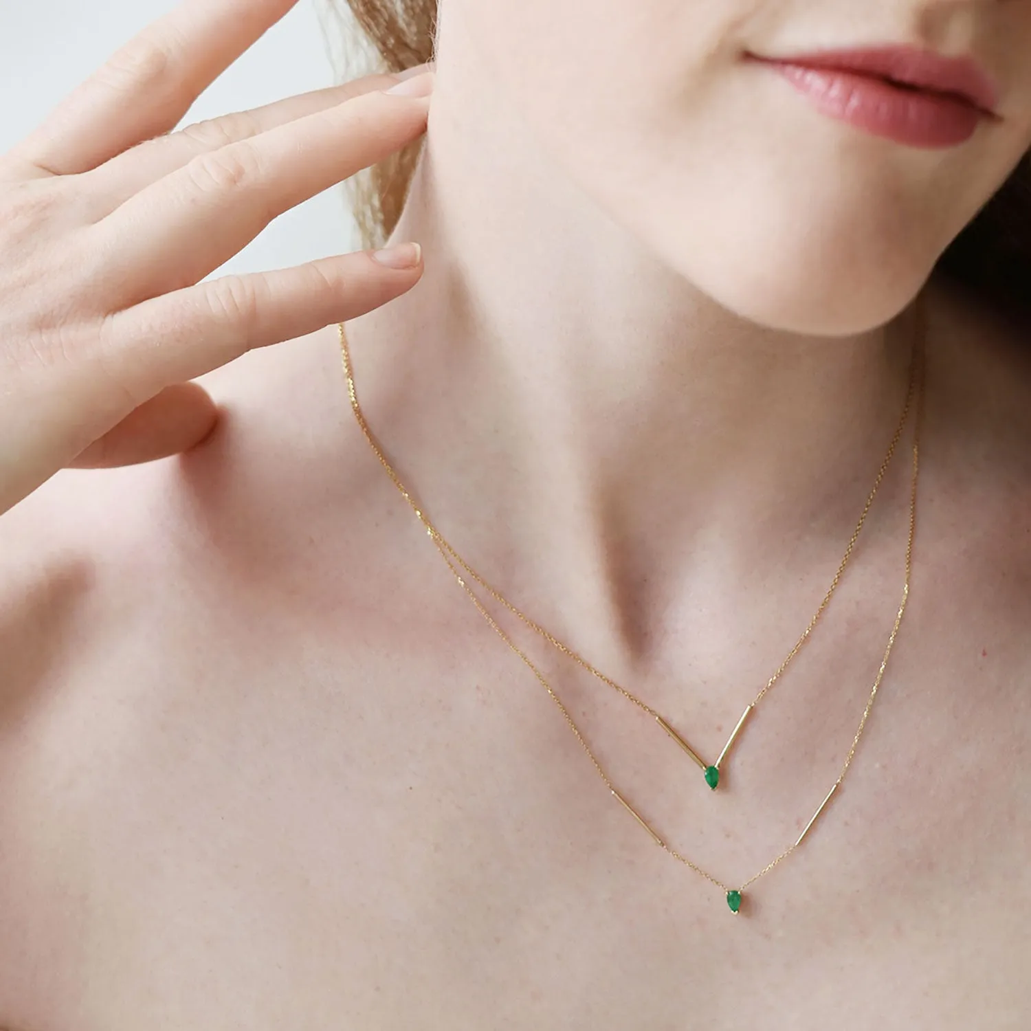 Deconstructed Emerald Bar Gold Necklace