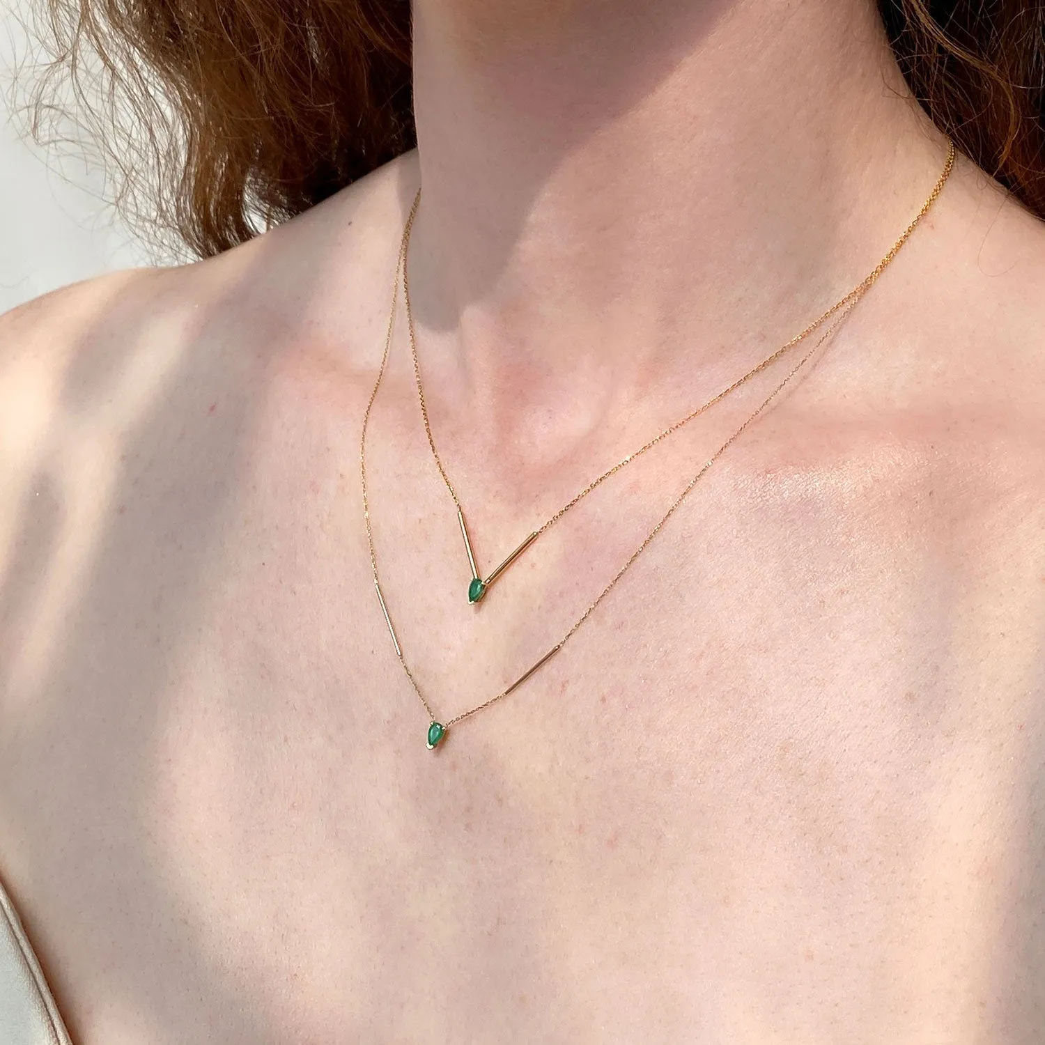 Deconstructed Emerald Bar Gold Necklace