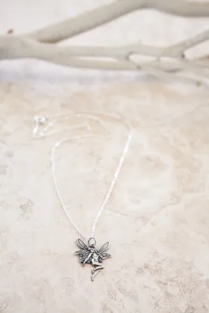 Delicate Sterling Silver and Silver Plated Fairy Charm Necklace