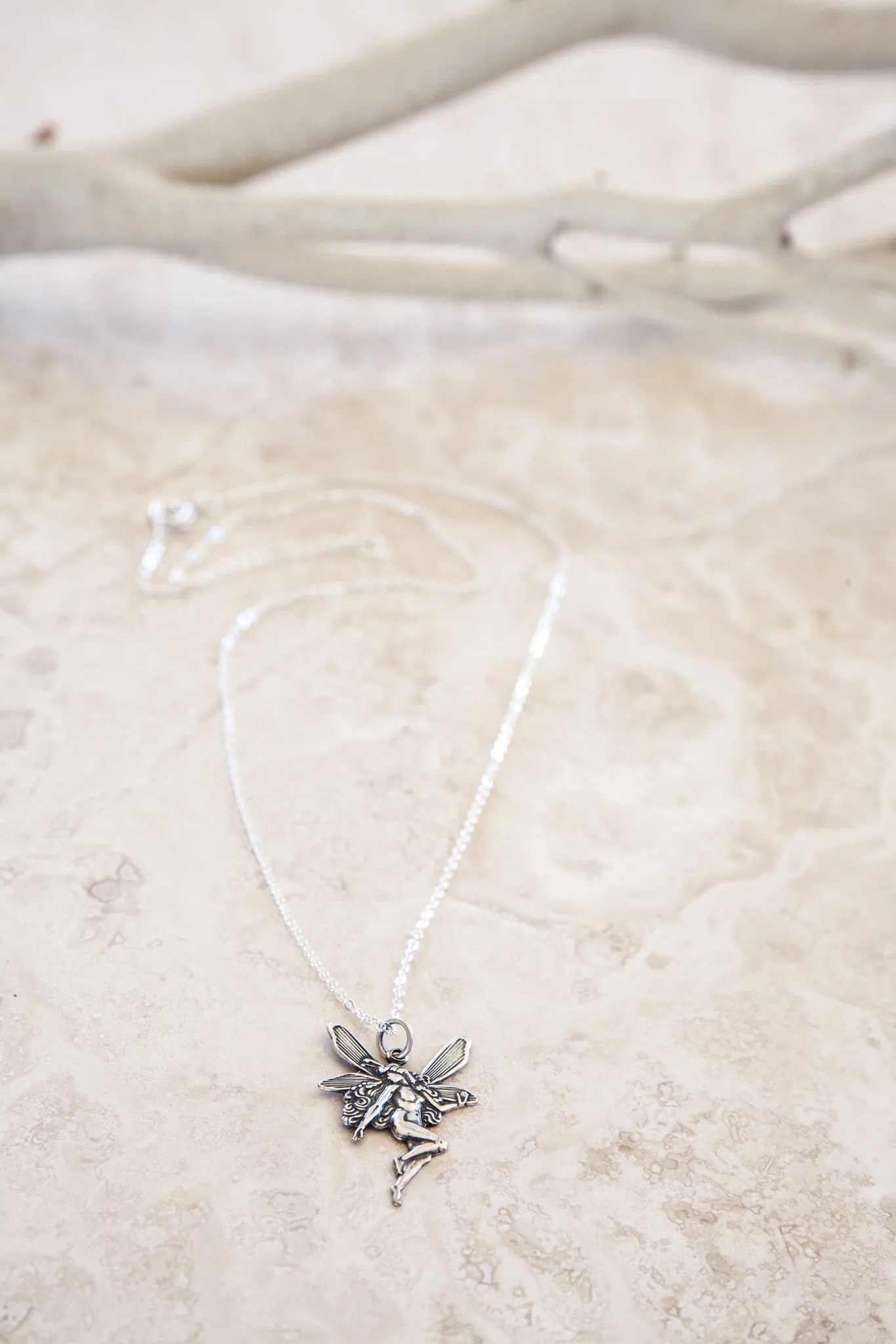 Delicate Sterling Silver and Silver Plated Fairy Charm Necklace