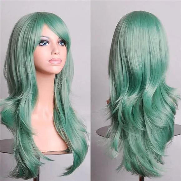 Deluxe Long Wavy Pale Green Wig