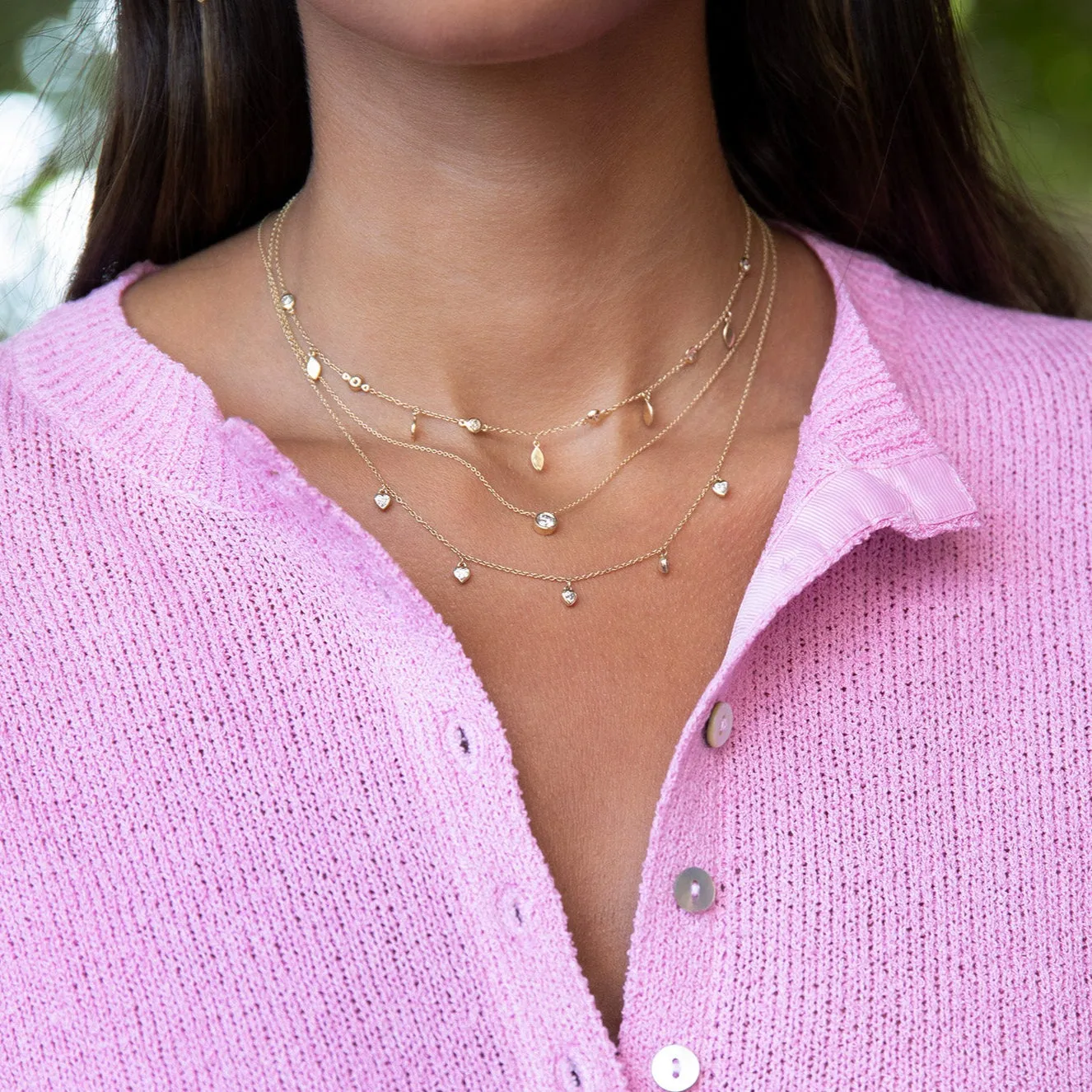 Diamond Bezel X Solid Marquise Shaker Necklace 14K