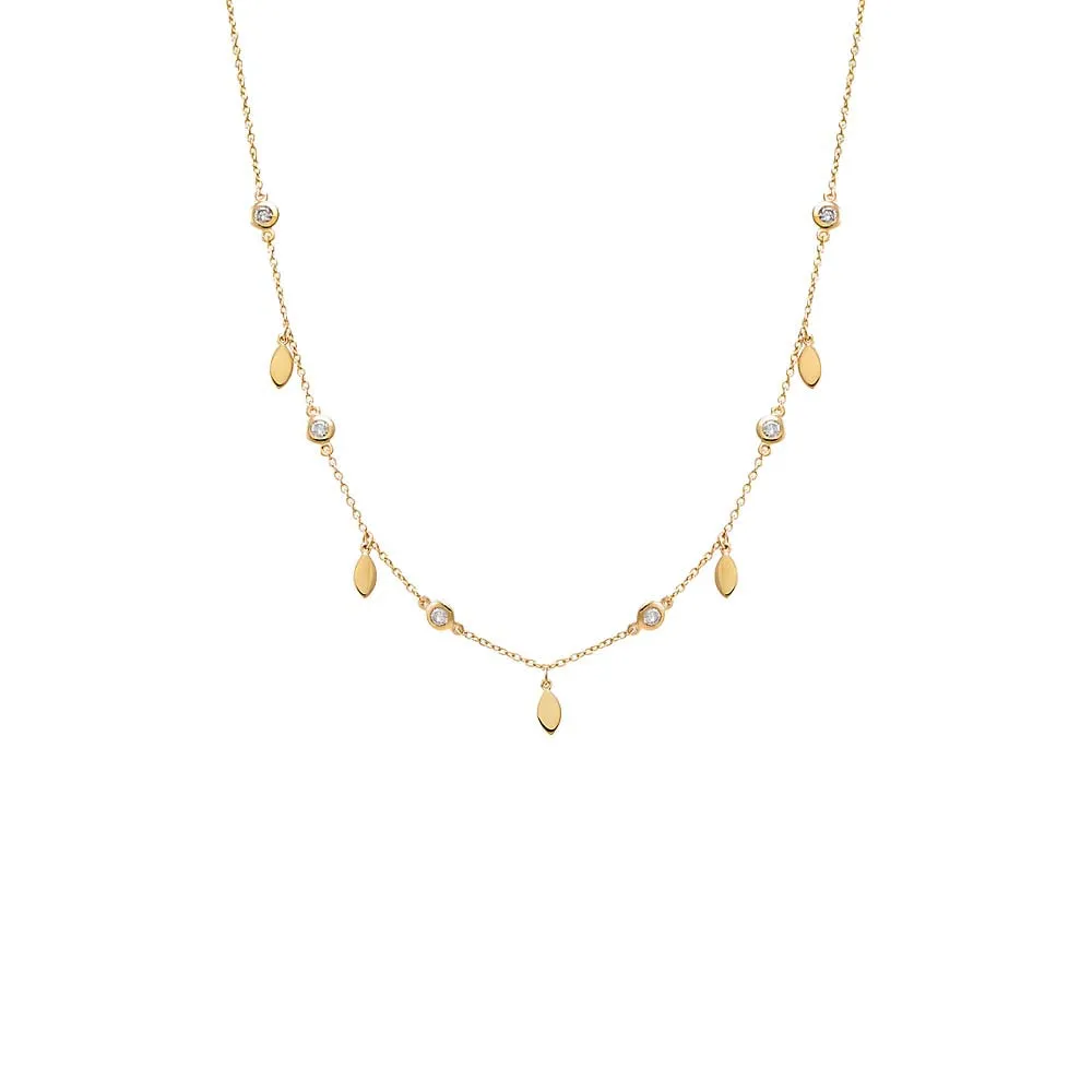 Diamond Bezel X Solid Marquise Shaker Necklace 14K