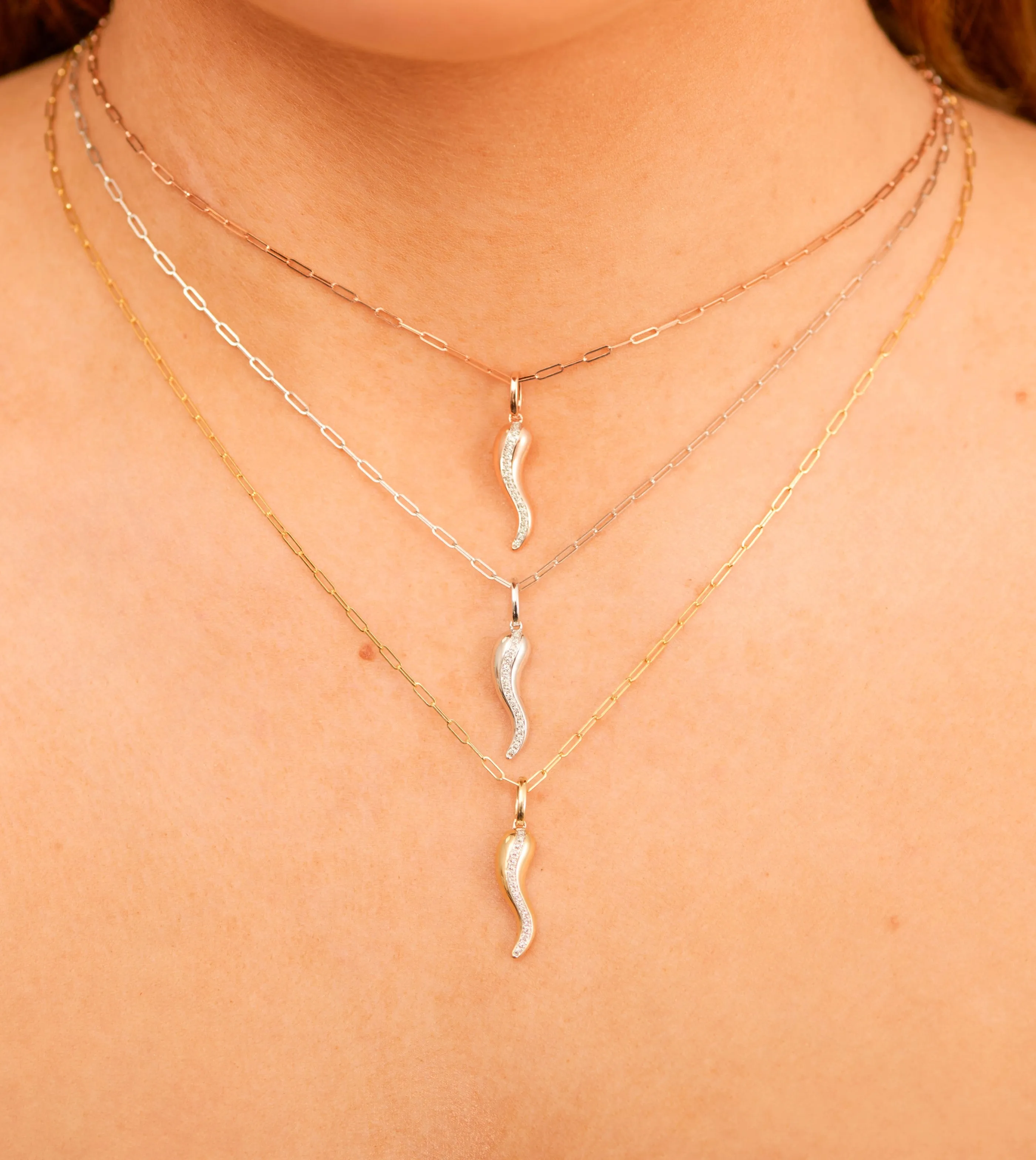 Diamond Line Italian Horn Cornicello Necklace