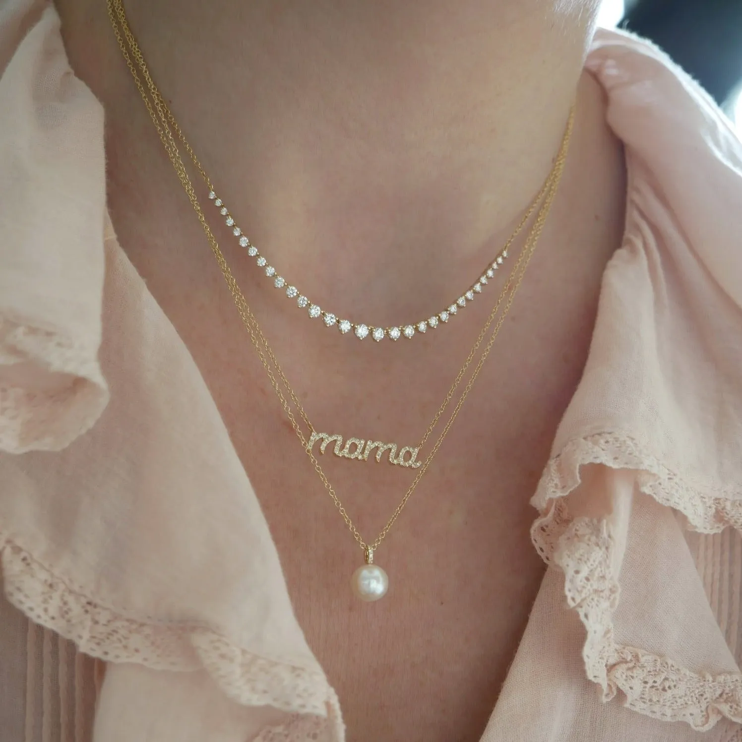 Diamond Script Mama Necklace