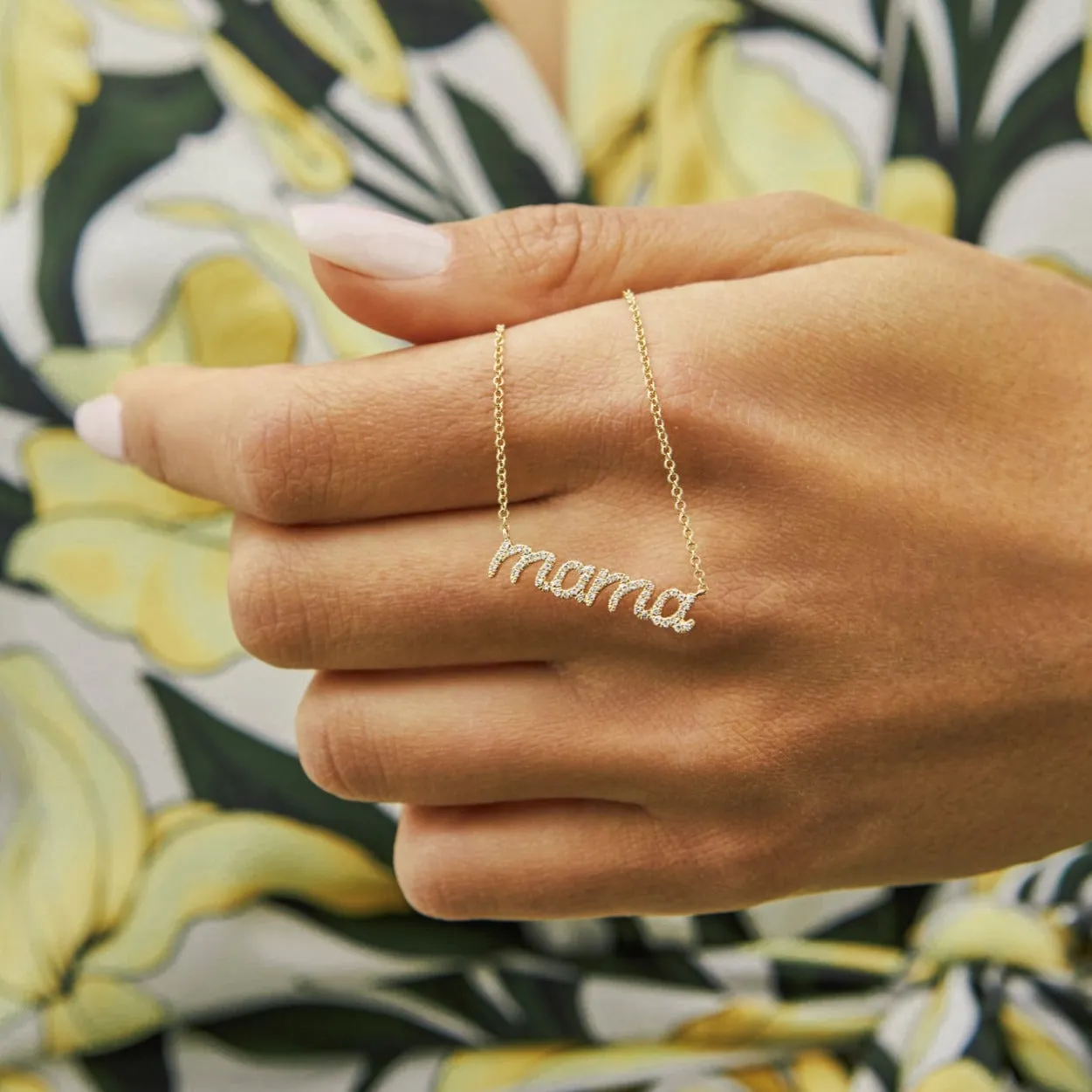 Diamond Script Mama Necklace