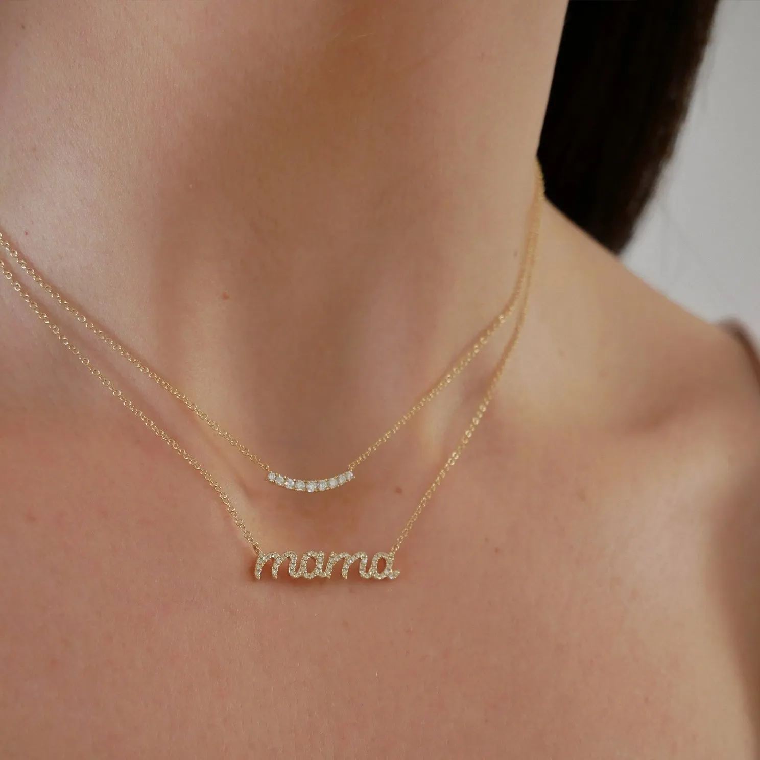 Diamond Script Mama Necklace