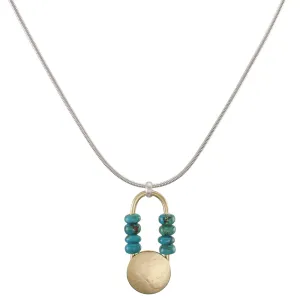 Disc with Oval Ring with Turquoise Beads Necklace
