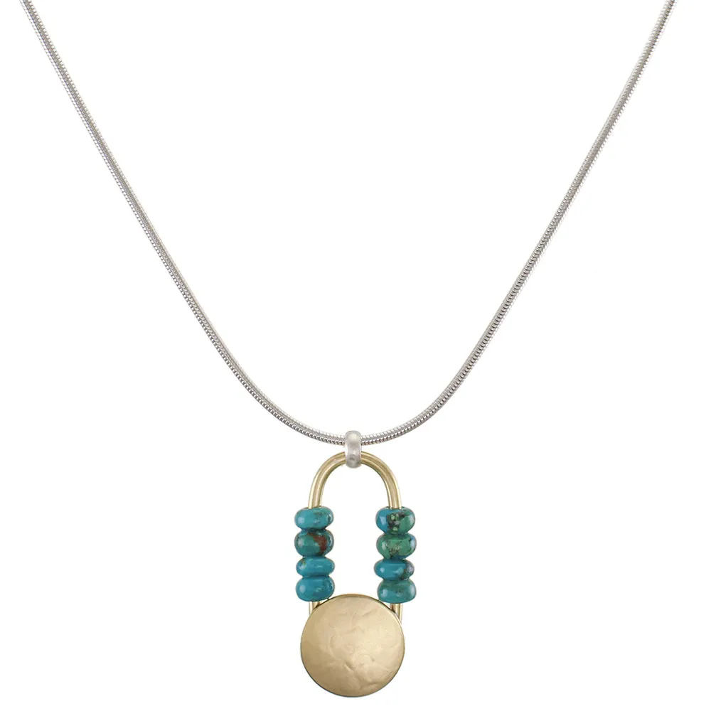 Disc with Oval Ring with Turquoise Beads Necklace