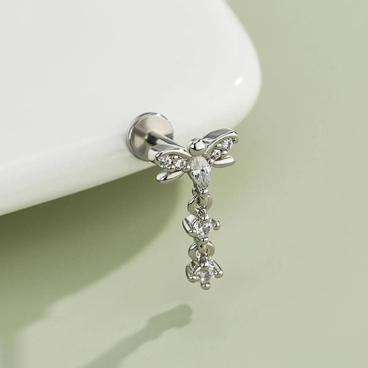 Dragonfly Clear CZ Dangle Top Helix Stud